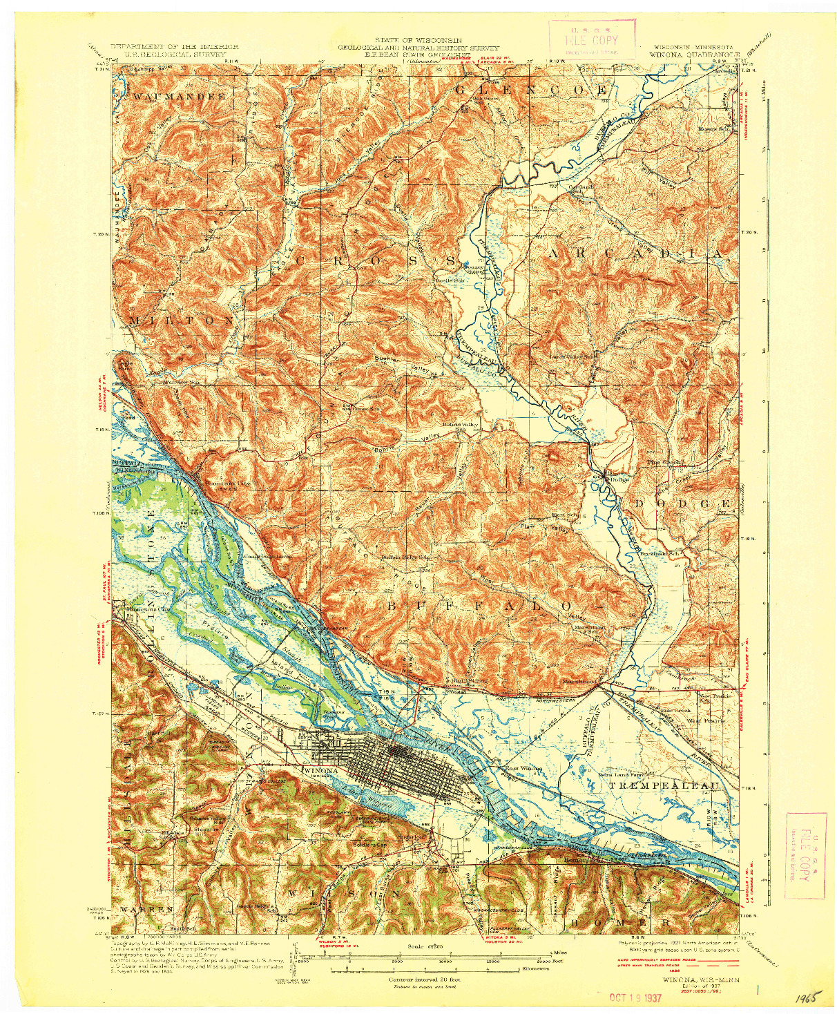 USGS 1:62500-SCALE QUADRANGLE FOR WINONA, WI 1937