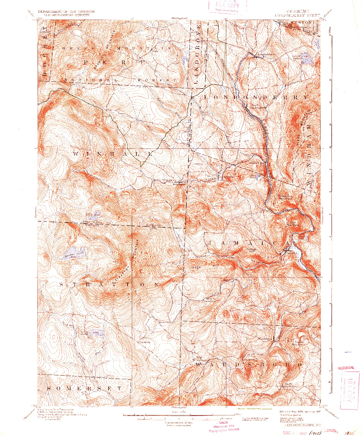 USGS 1:62500-SCALE QUADRANGLE FOR LONDONDERRY, VT 1899