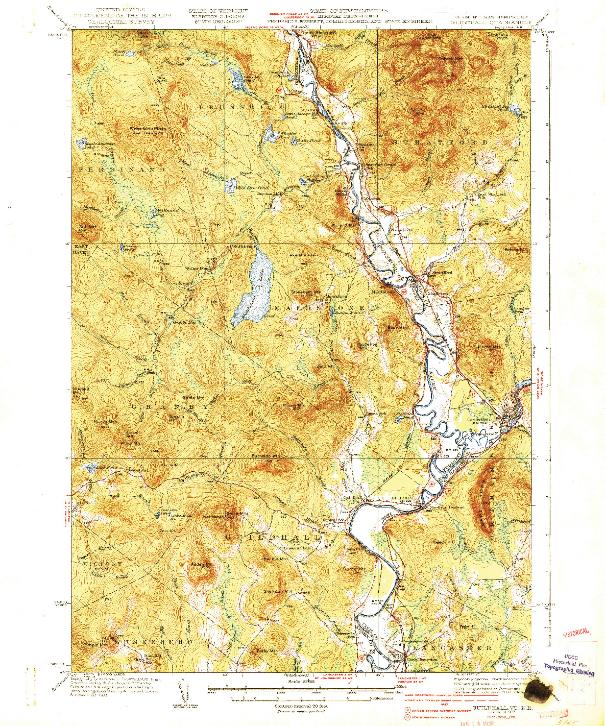 USGS 1:62500-SCALE QUADRANGLE FOR GUILDHALL, VT 1937