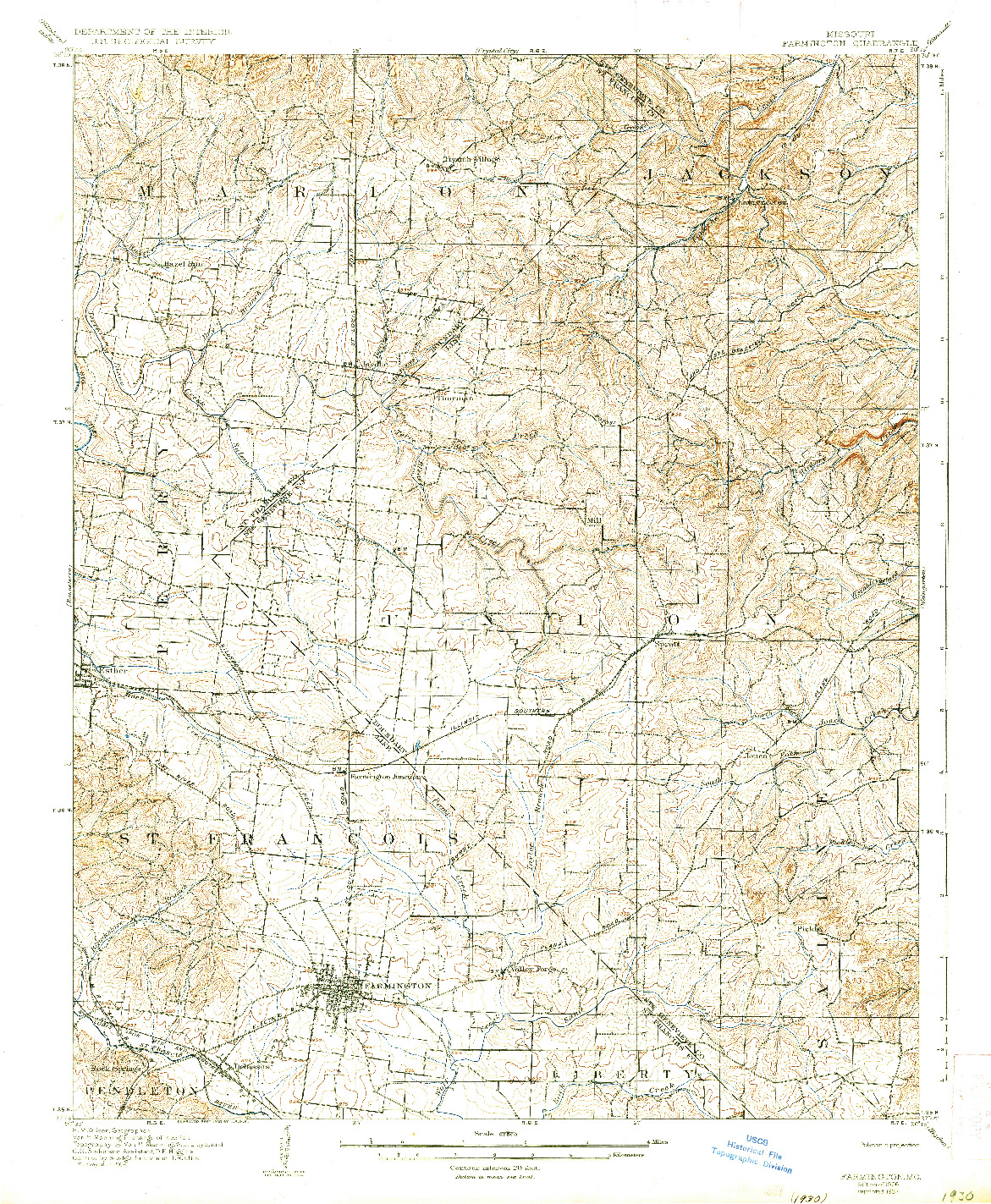 USGS 1:62500-SCALE QUADRANGLE FOR FARMINGTON, MO 1906