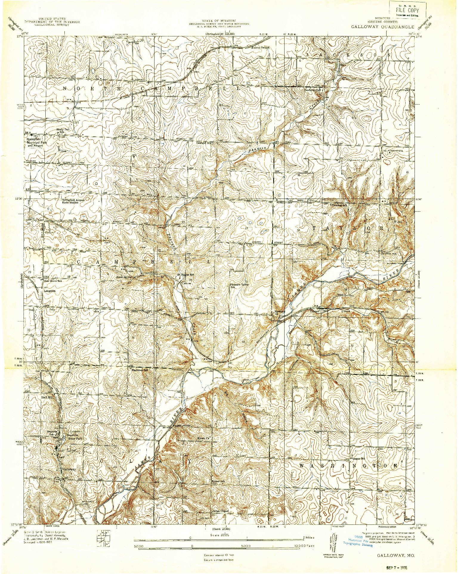 USGS 1:24000-SCALE QUADRANGLE FOR GALLOWAY, MO 1937
