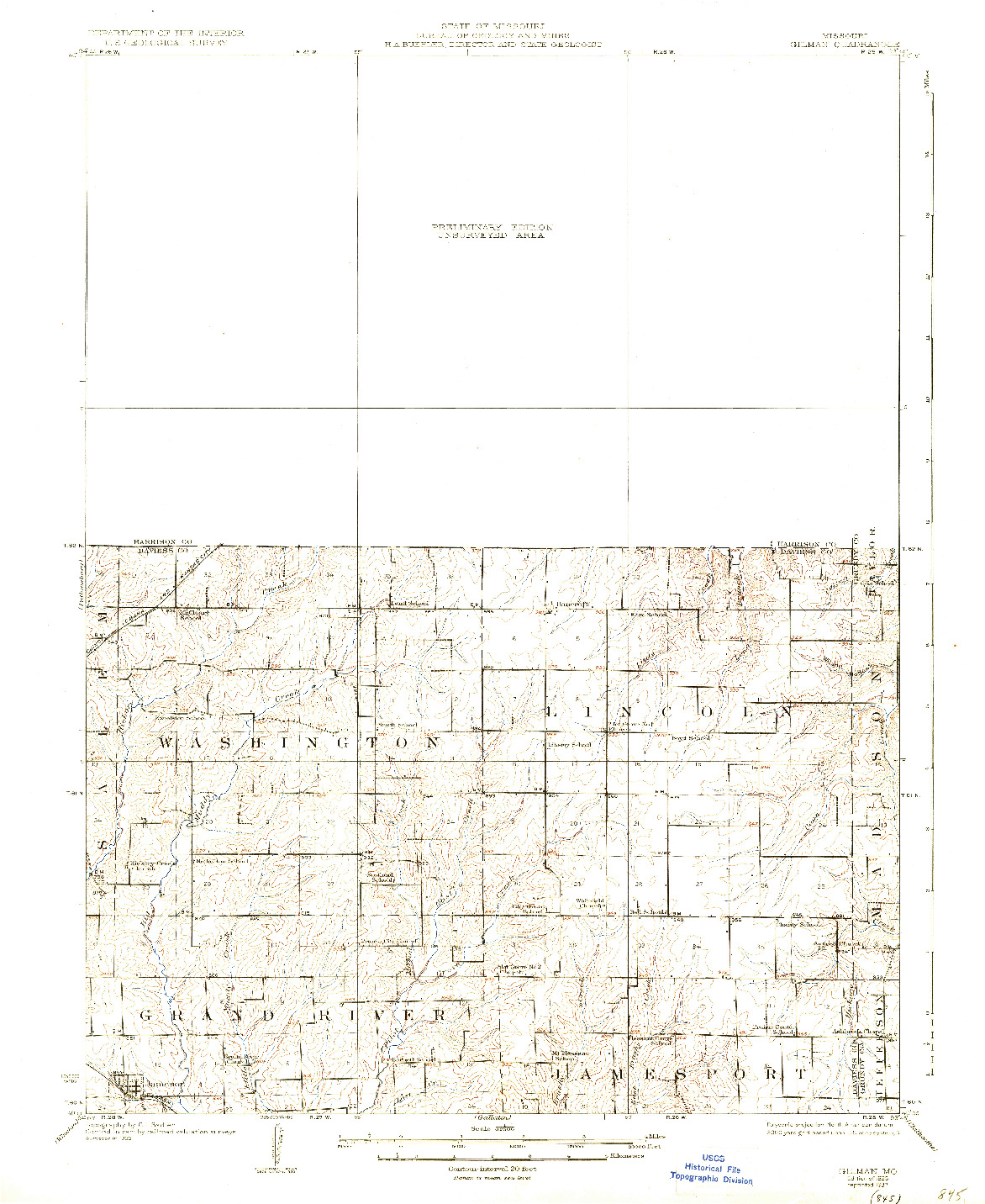 USGS 1:62500-SCALE QUADRANGLE FOR GILMAN, MO 1925