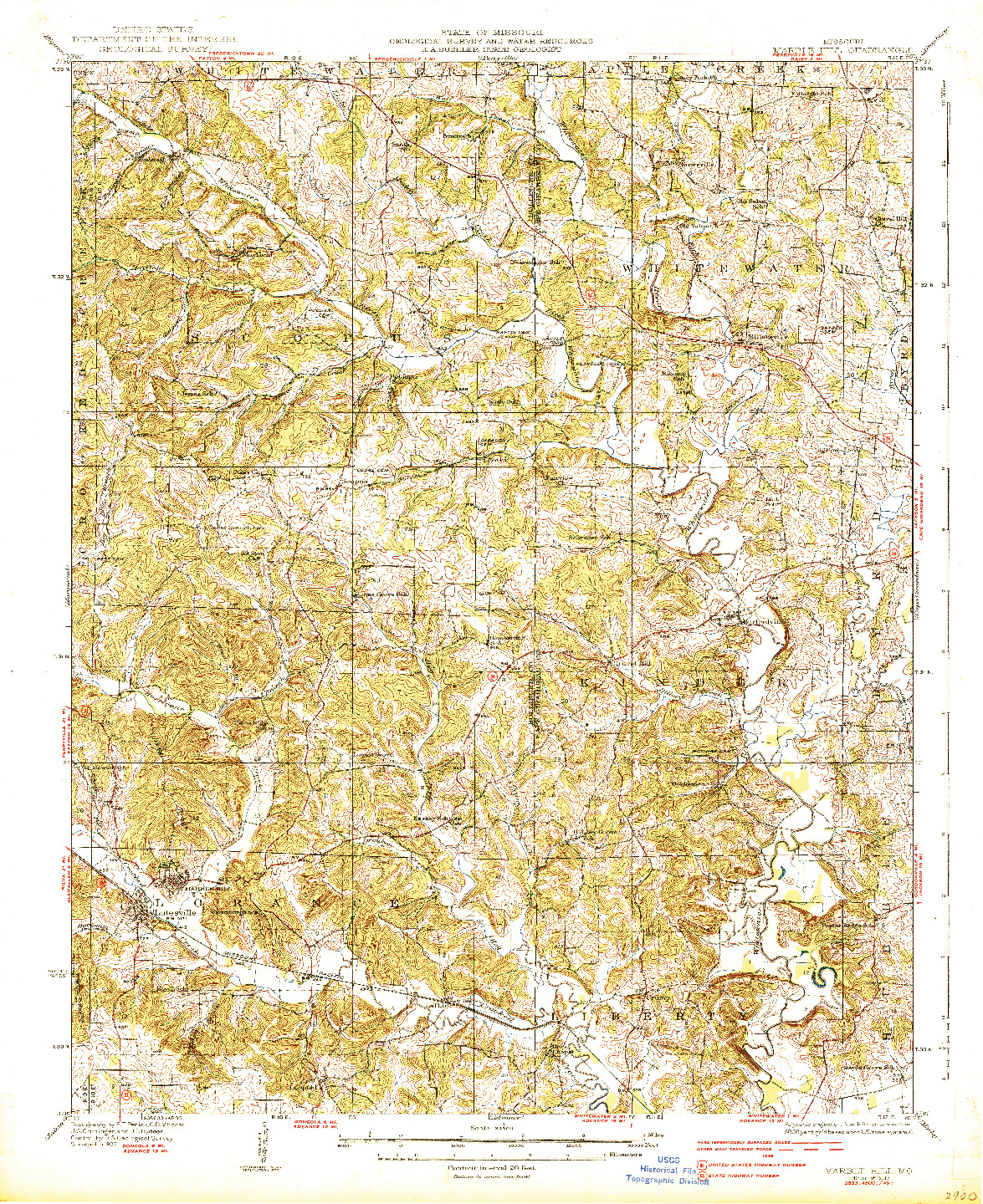 USGS 1:62500-SCALE QUADRANGLE FOR MARBLE HILL, MO 1937