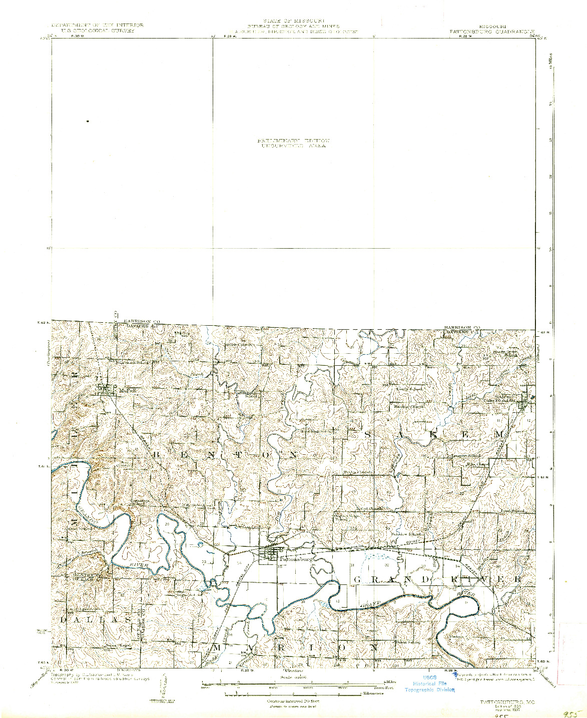 USGS 1:62500-SCALE QUADRANGLE FOR PATTONSBURG, MO 1925