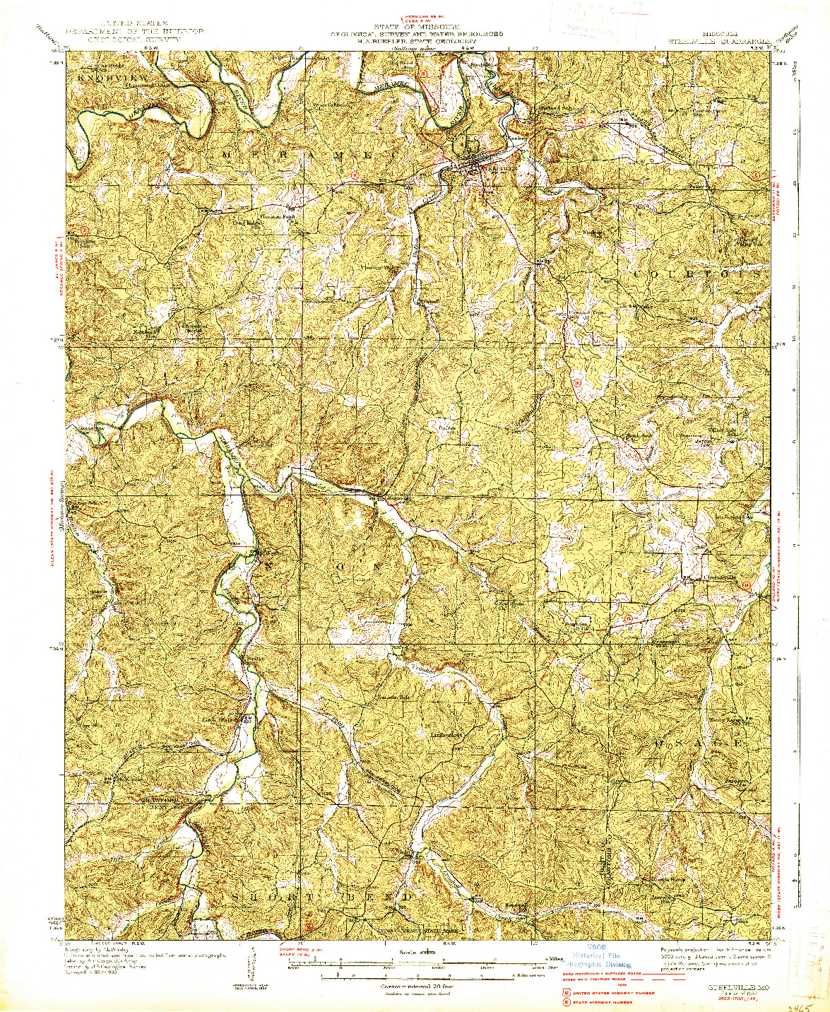 USGS 1:62500-SCALE QUADRANGLE FOR STEELVILLE, MO 1937