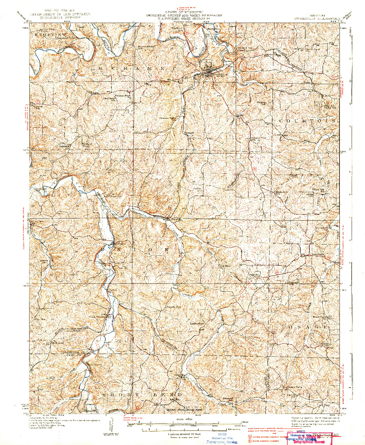 USGS 1:62500-SCALE QUADRANGLE FOR STEELVILLE, MO 1937