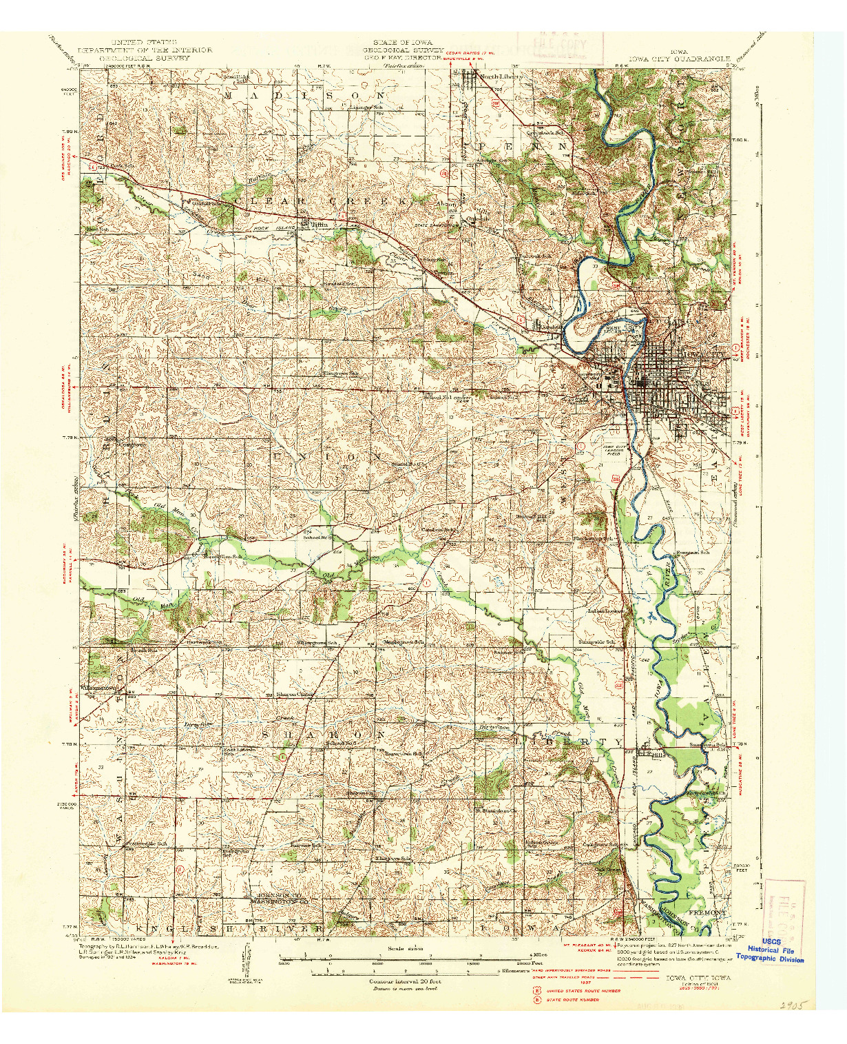 USGS 1:62500-SCALE QUADRANGLE FOR IOWA CITY, IA 1938