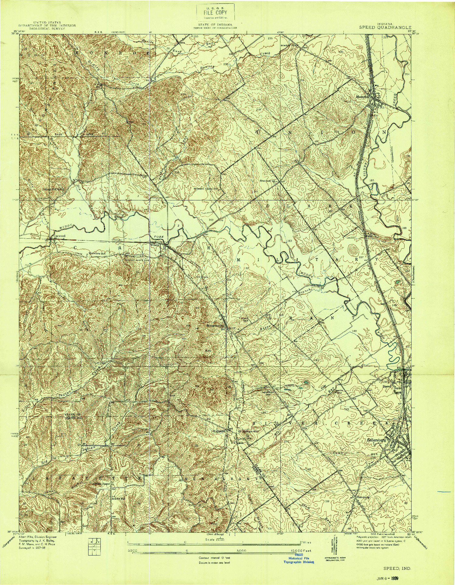 USGS 1:24000-SCALE QUADRANGLE FOR SPEED, IN 1938