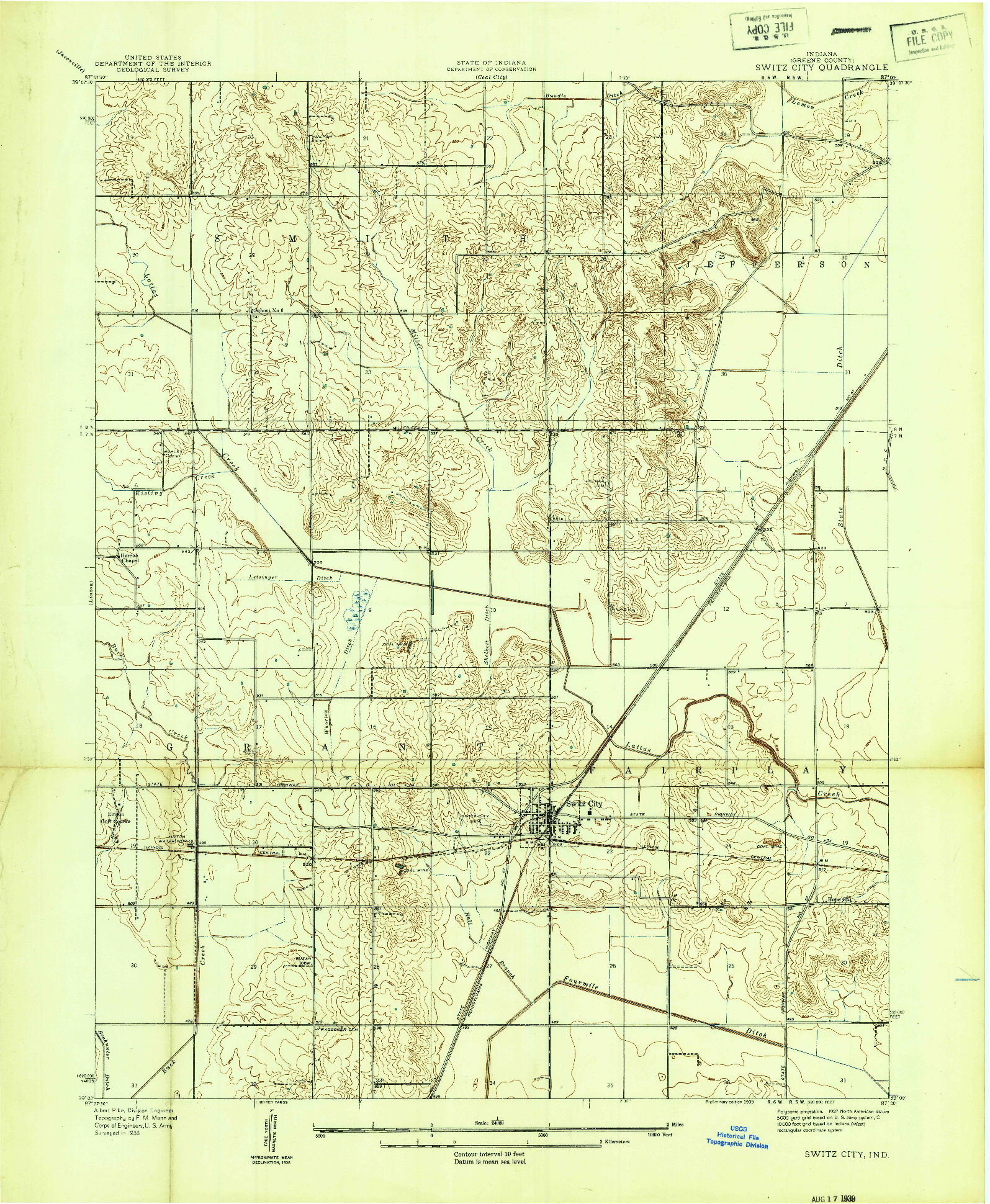 USGS 1:24000-SCALE QUADRANGLE FOR SWITZ CITY, IN 1938