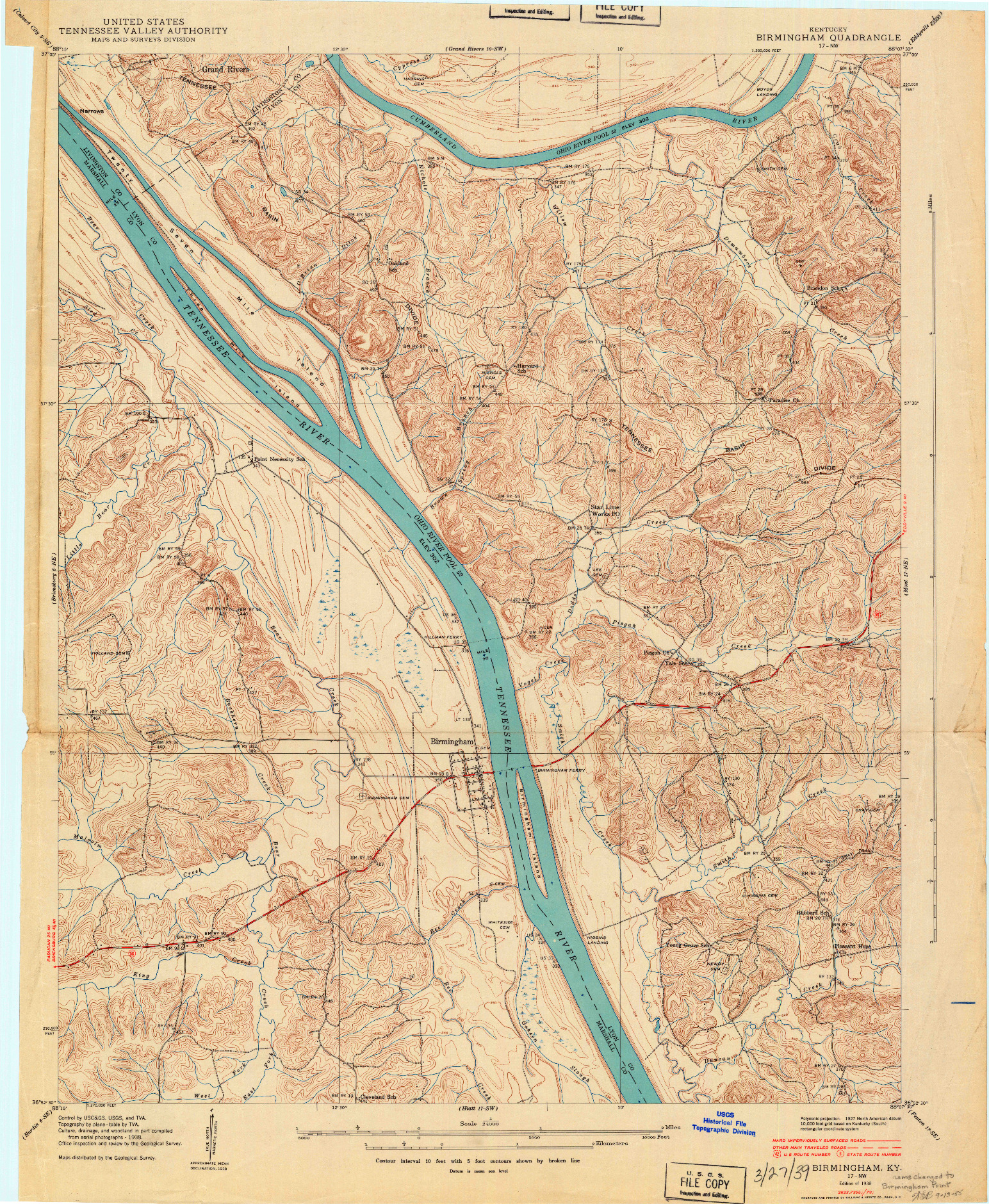 USGS 1:24000-SCALE QUADRANGLE FOR BIRMINGHAM, KY 1938