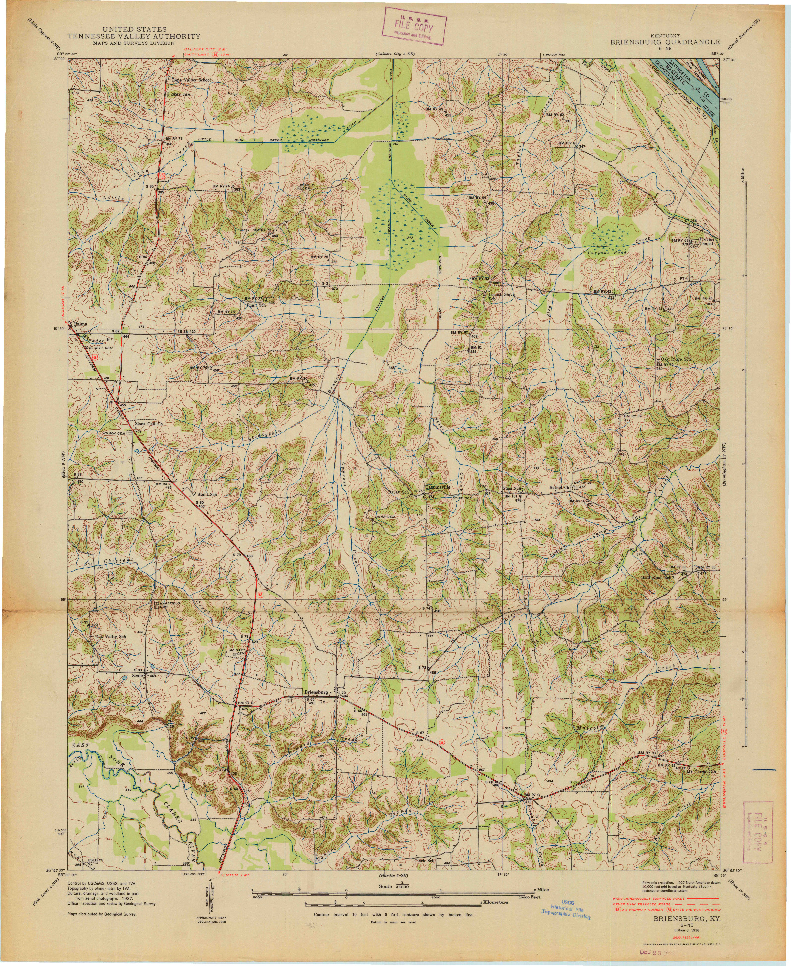 USGS 1:24000-SCALE QUADRANGLE FOR BRIENSBURG, KY 1938