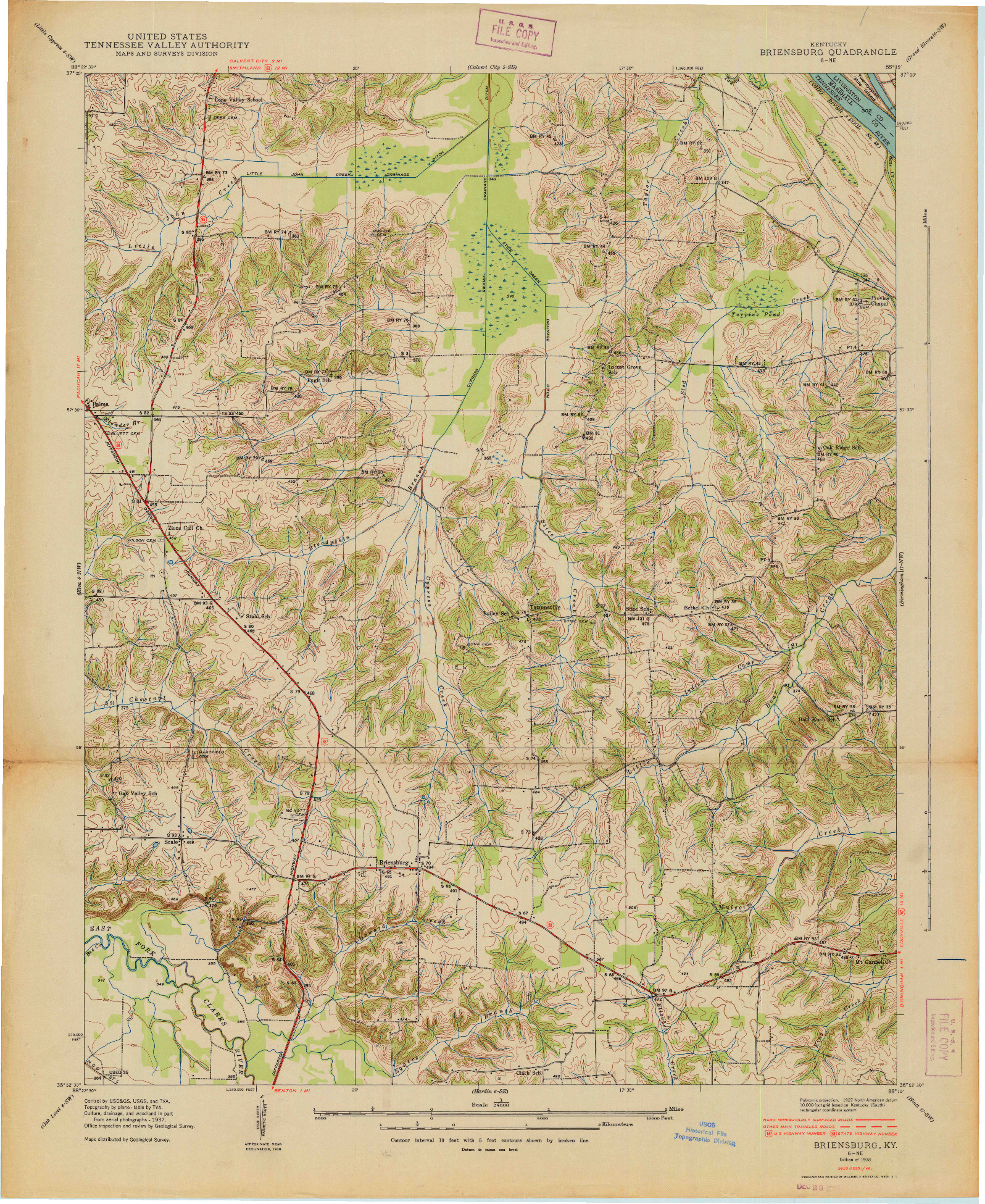 USGS 1:24000-SCALE QUADRANGLE FOR BRIENSBURG, KY 1938