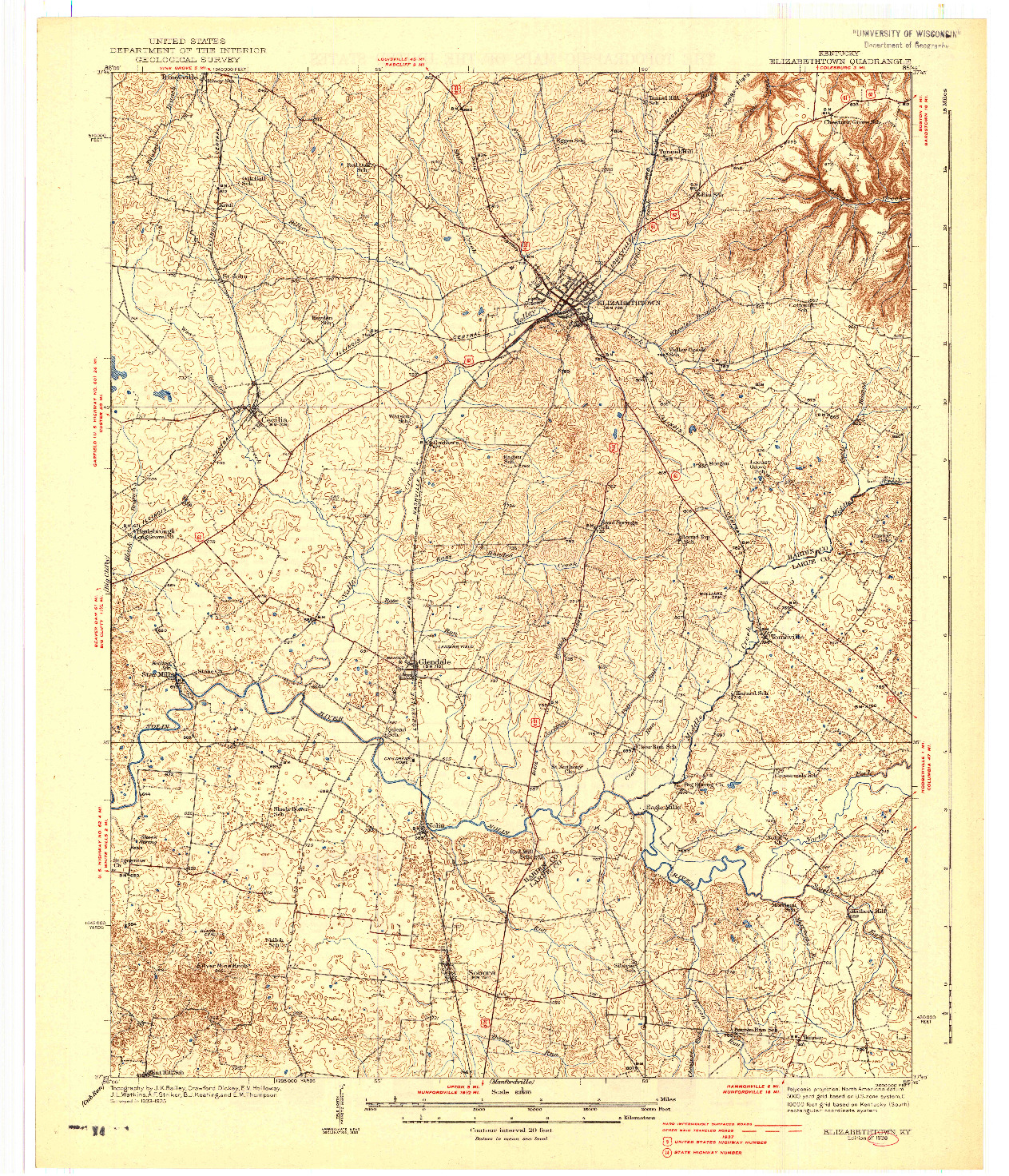 USGS 1:62500-SCALE QUADRANGLE FOR ELIZABETHTOWN, KY 1938