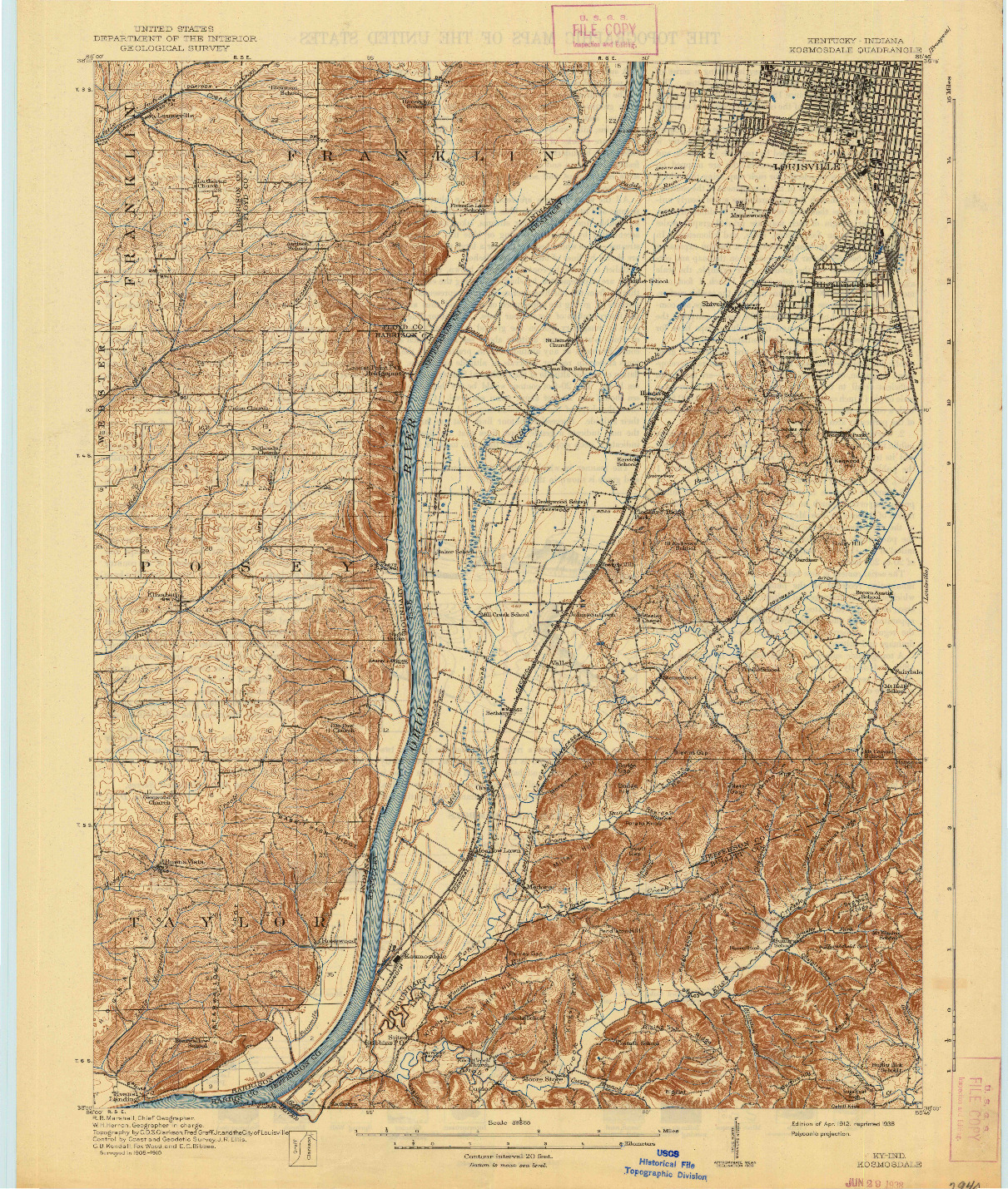 USGS 1:62500-SCALE QUADRANGLE FOR KOSMOSDALE, KY 1912