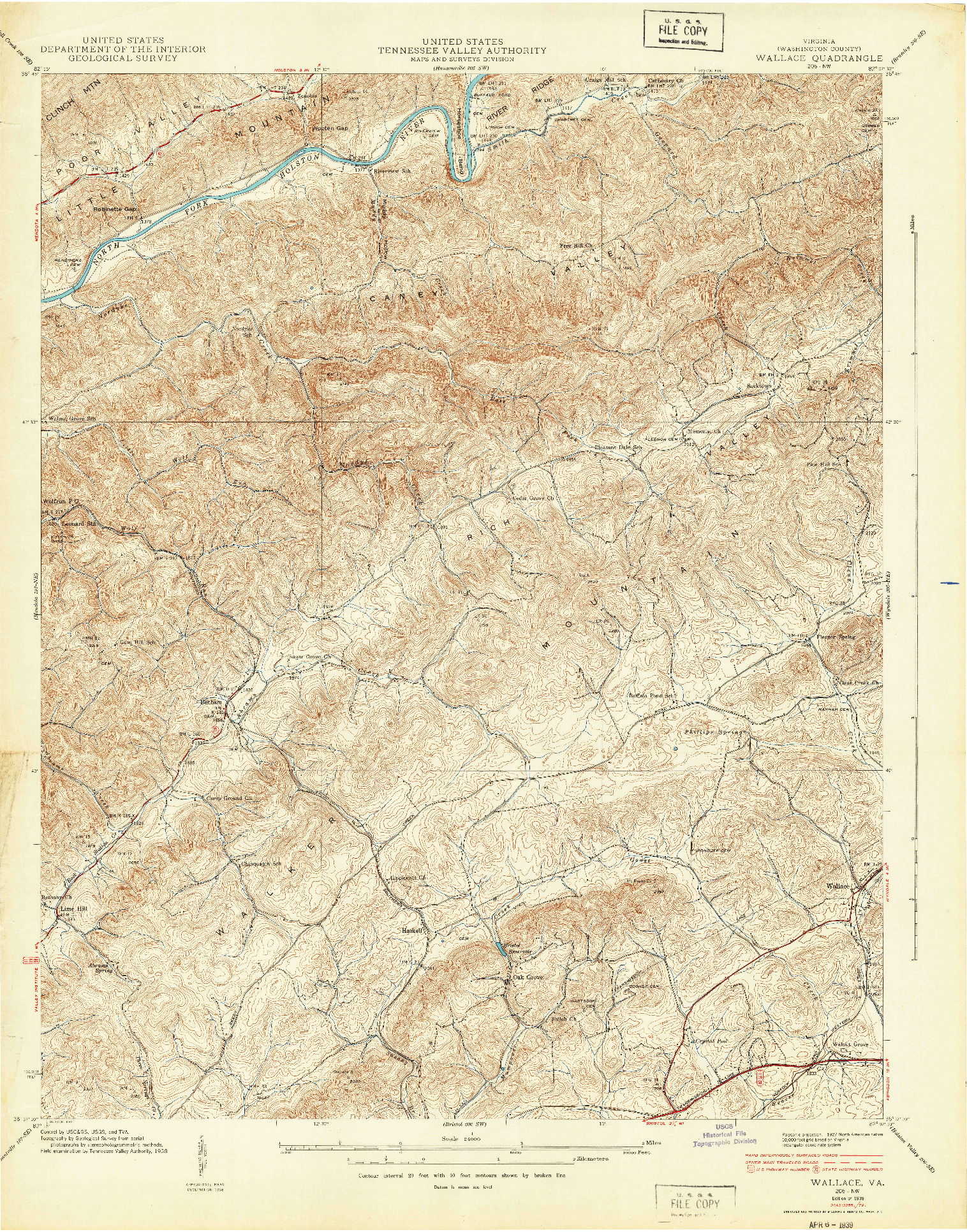 USGS 1:24000-SCALE QUADRANGLE FOR WALLACE, VA 1938