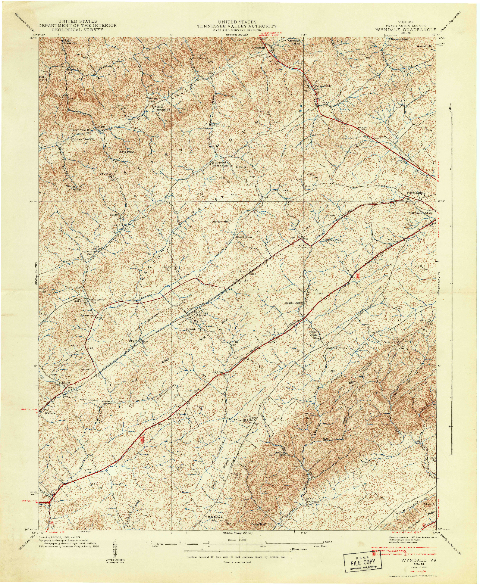USGS 1:24000-SCALE QUADRANGLE FOR WYNDALE, VA 1938