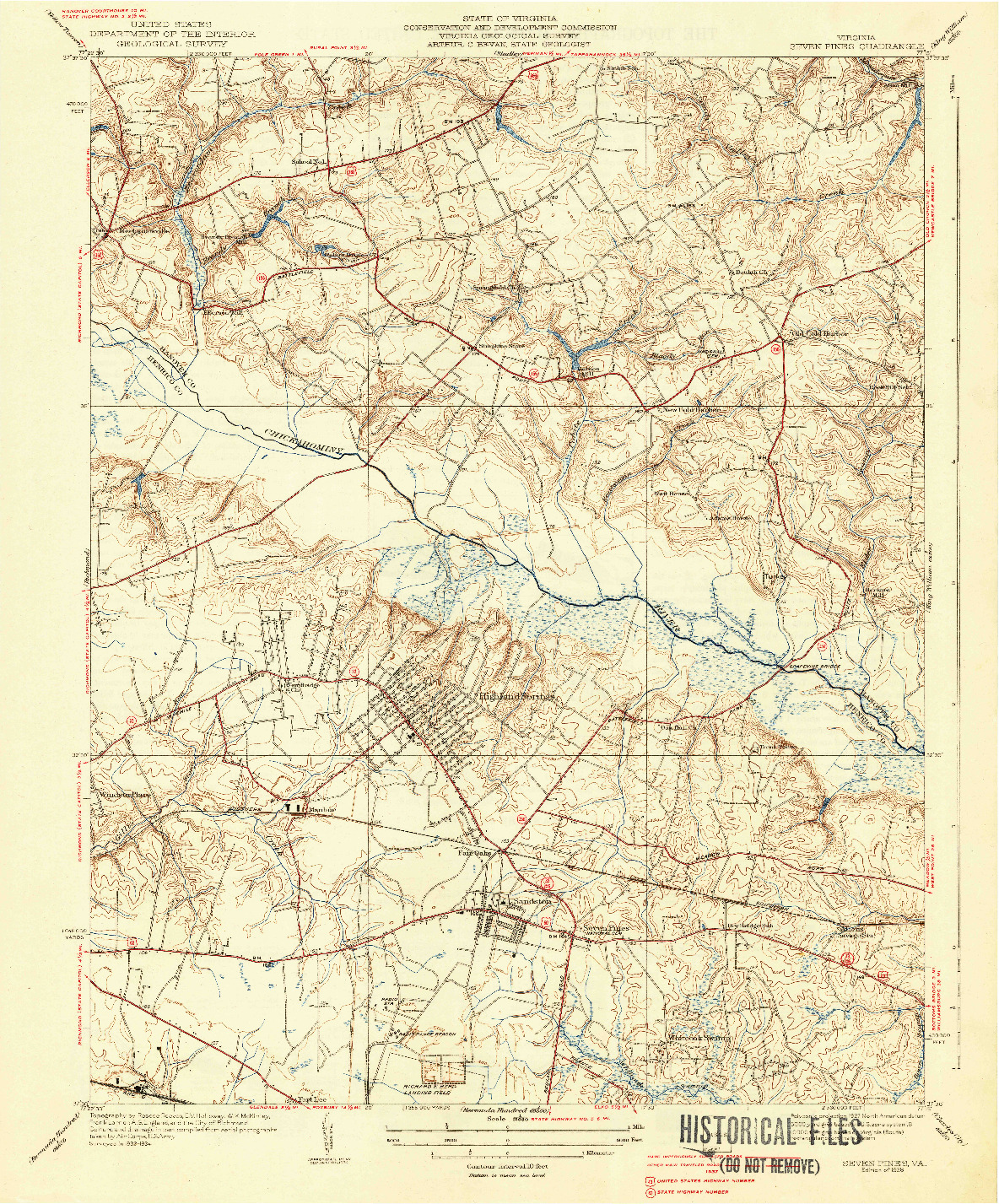 USGS 1:31680-SCALE QUADRANGLE FOR SEVEN PINES, VA 1938