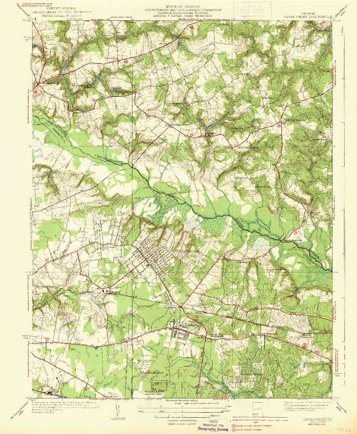 USGS 1:31680-SCALE QUADRANGLE FOR SEVEN PINES, VA 1938