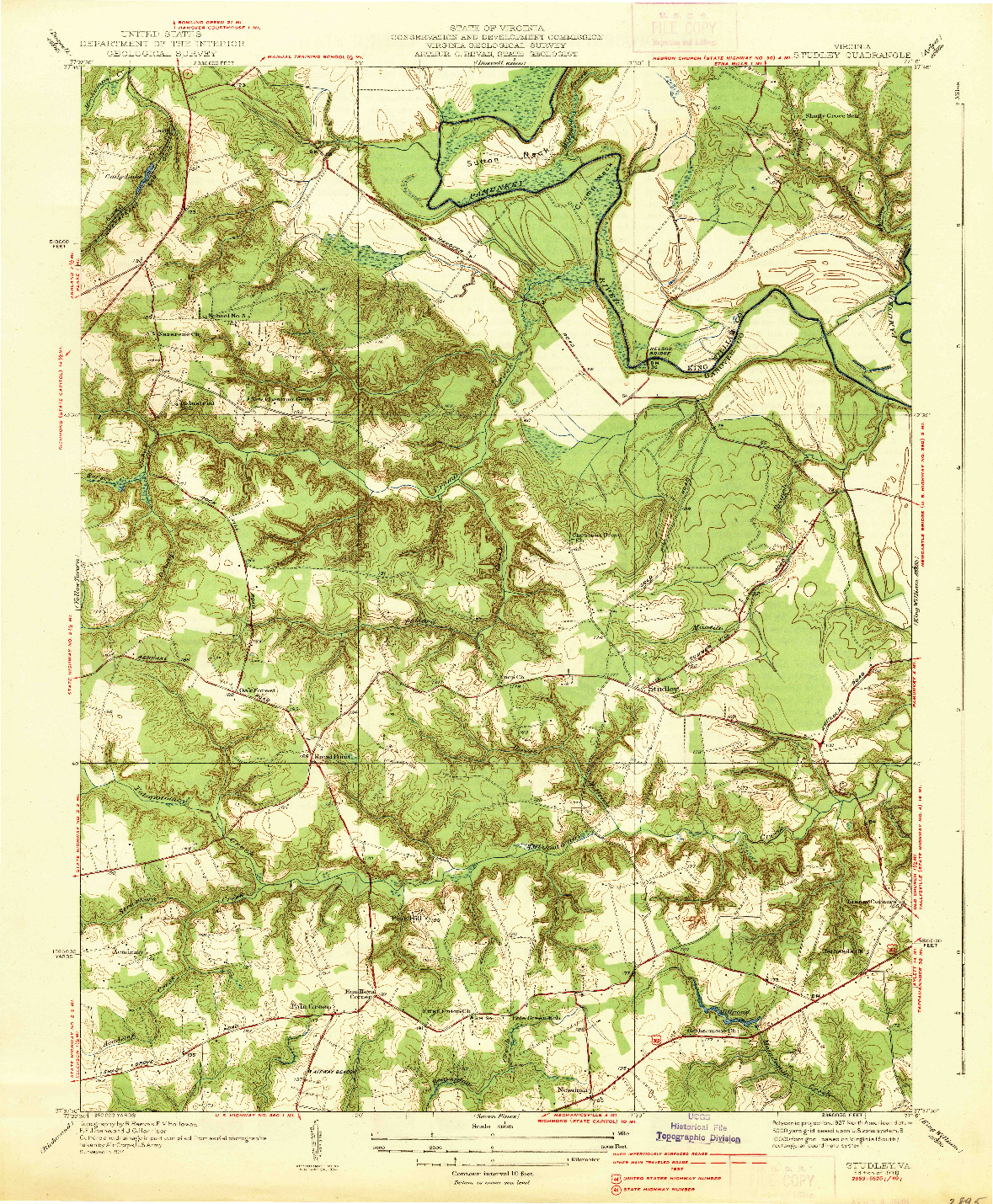 USGS 1:31680-SCALE QUADRANGLE FOR STUDLEY, VA 1938