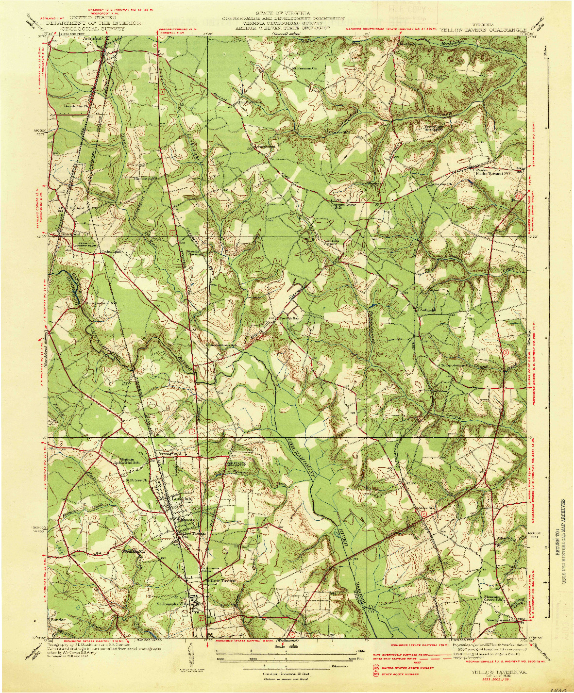 USGS 1:31680-SCALE QUADRANGLE FOR YELLOW TAVERN, VA 1938