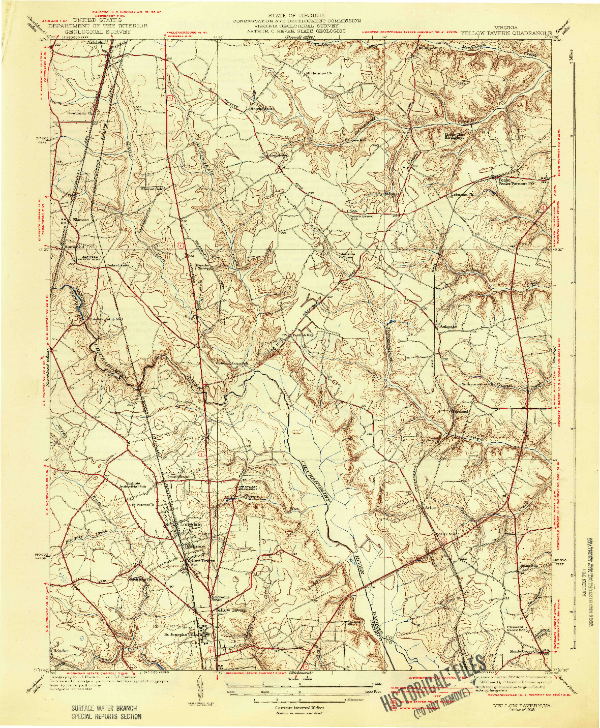 USGS 1:31680-SCALE QUADRANGLE FOR YELLOW TAVERN, VA 1938