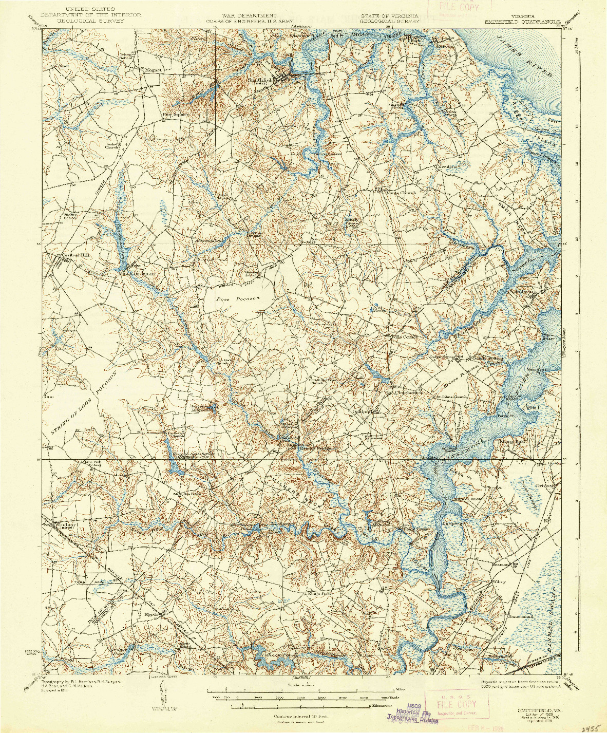 USGS 1:62500-SCALE QUADRANGLE FOR SMITHFIELD, VA 1919
