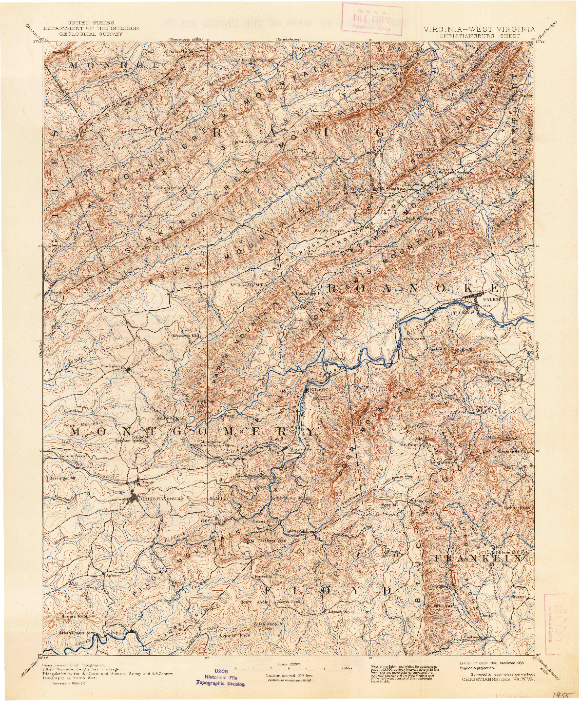 USGS 1:125000-SCALE QUADRANGLE FOR CHRISTIANSBURG, VA 1890