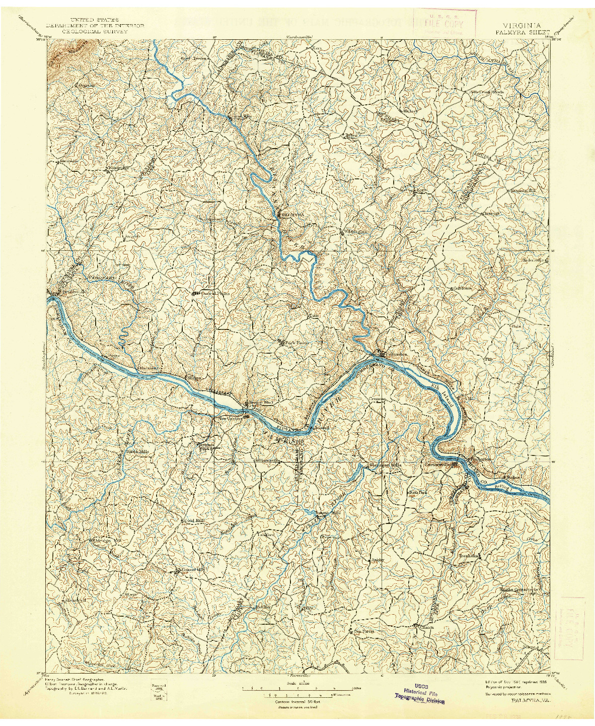 USGS 1:125000-SCALE QUADRANGLE FOR PALMYRA, VA 1897