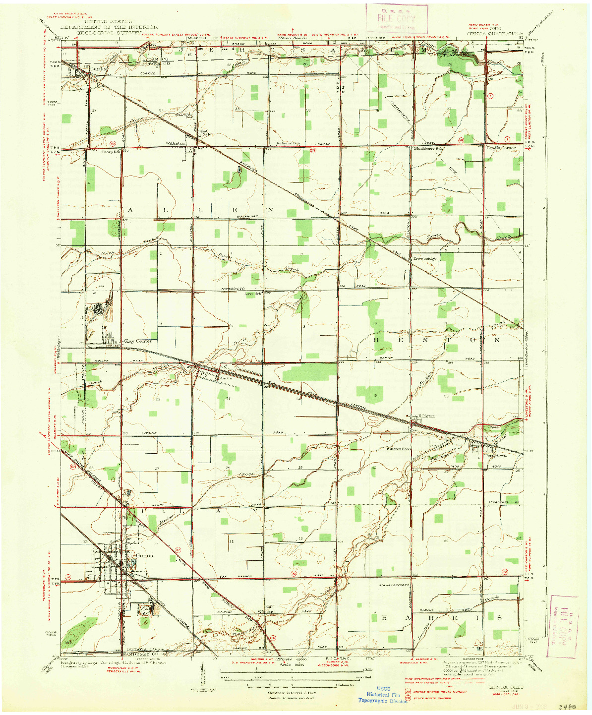 USGS 1:31680-SCALE QUADRANGLE FOR GENOA, OH 1938
