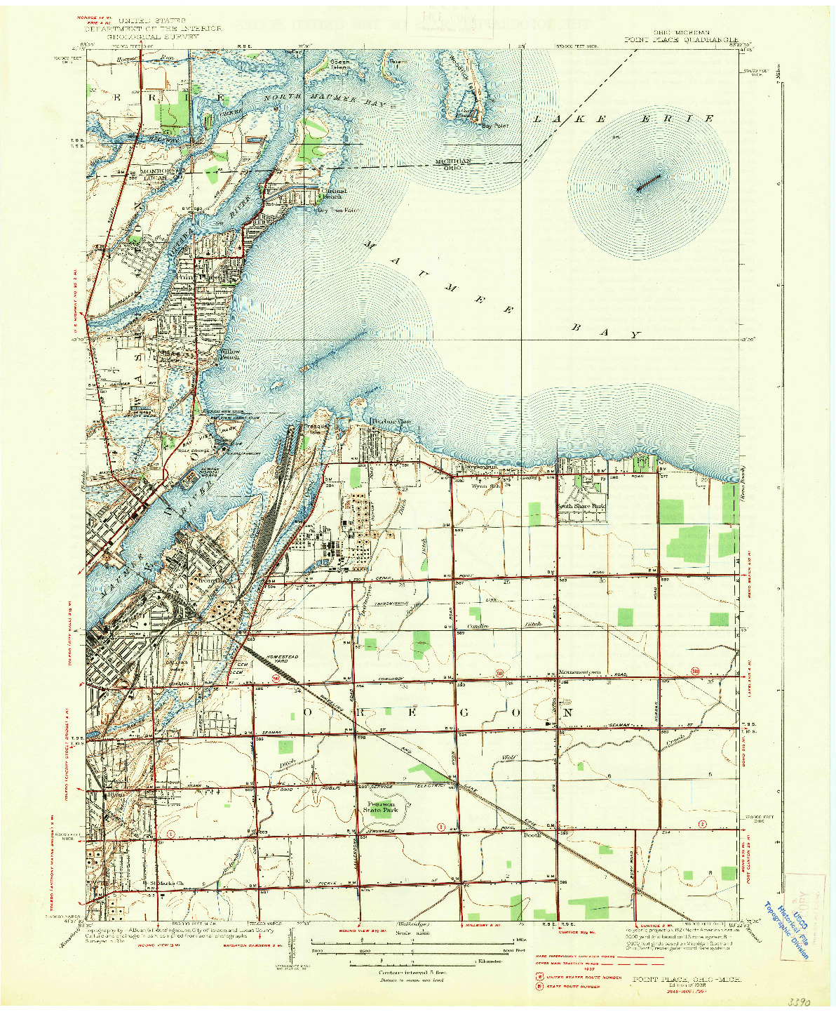USGS 1:31680-SCALE QUADRANGLE FOR POINT PLACE, OH 1938