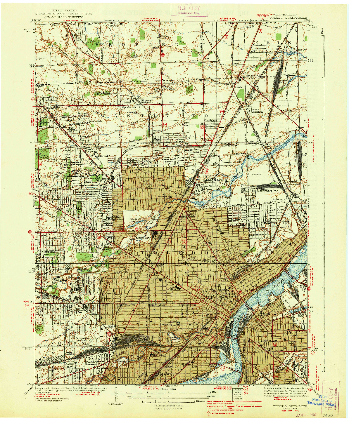 USGS 1:31680-SCALE QUADRANGLE FOR TOLEDO, OH 1938