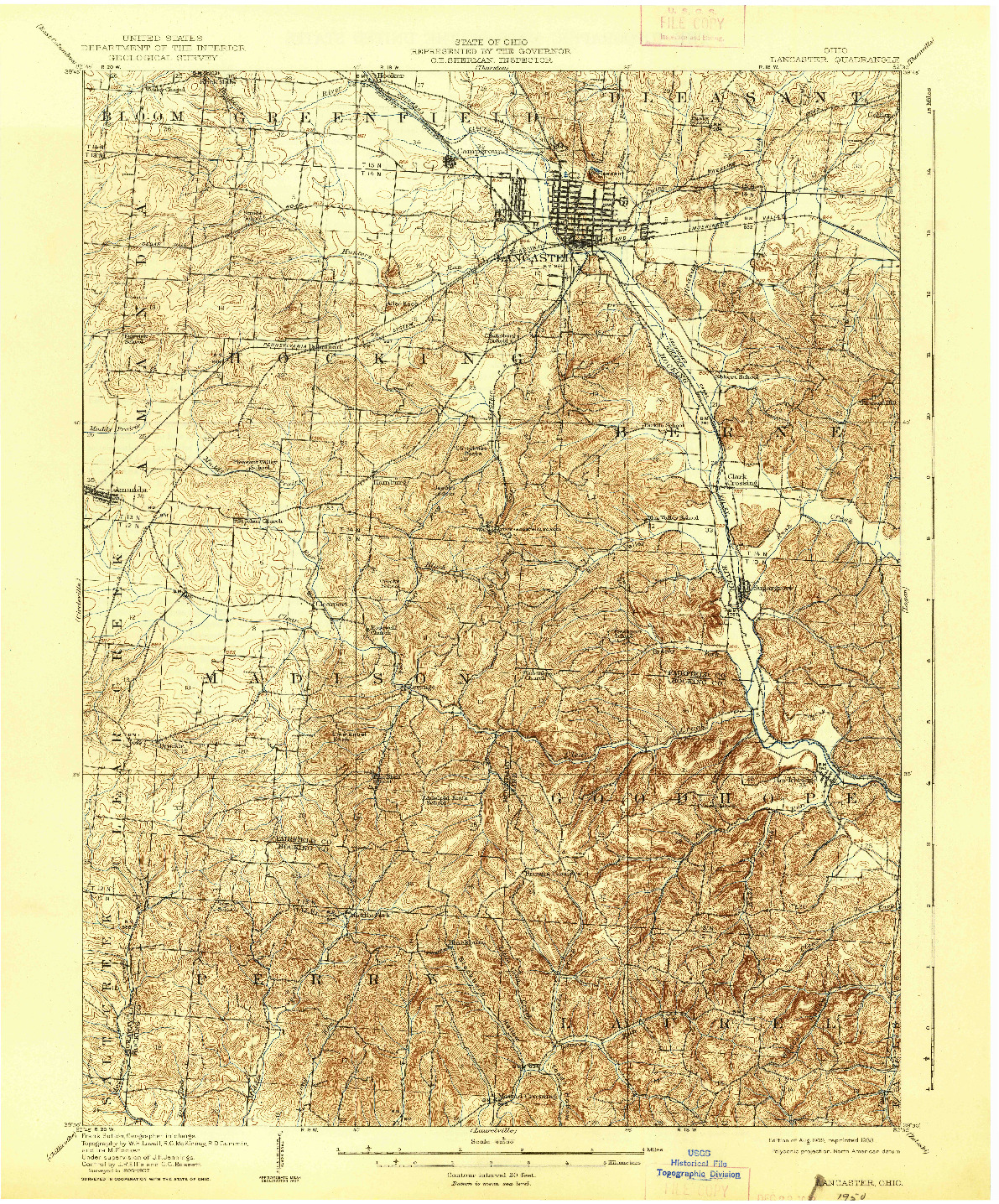 USGS 1:62500-SCALE QUADRANGLE FOR LANCASTER, OH 1909