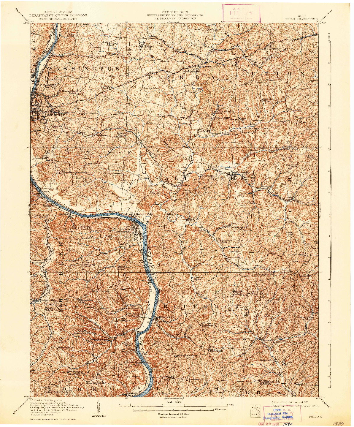 USGS 1:62500-SCALE QUADRANGLE FOR PHILO, OH 1910