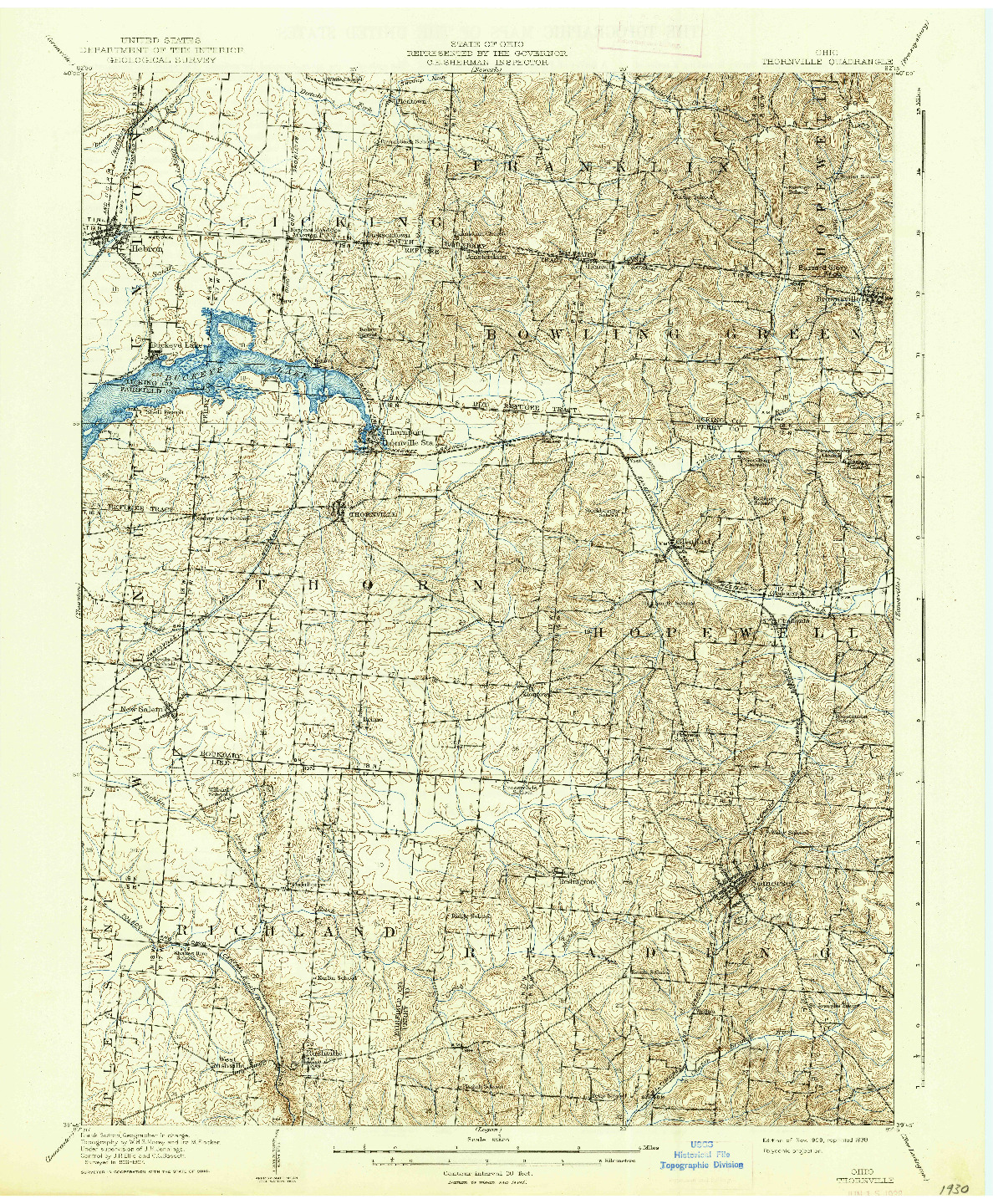 USGS 1:62500-SCALE QUADRANGLE FOR THORNVILLE, OH 1909