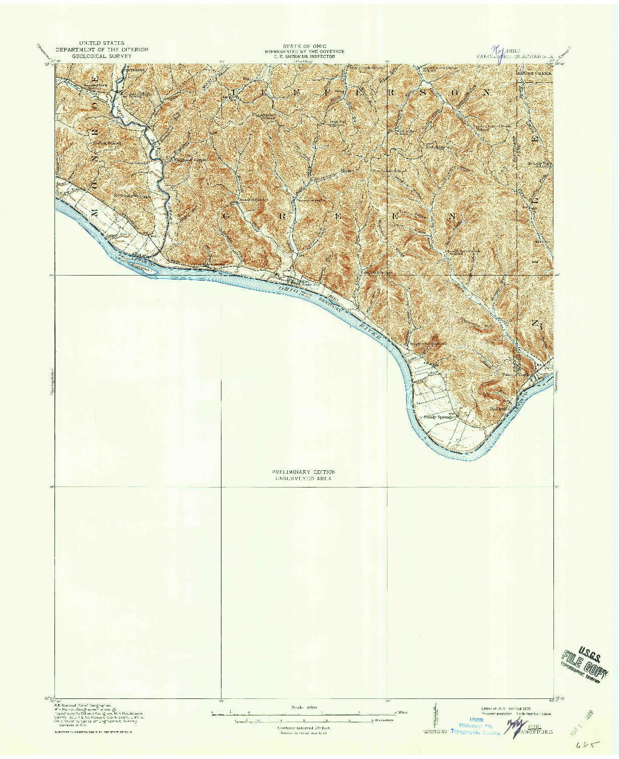 USGS 1:62500-SCALE QUADRANGLE FOR VANCEBURG, OH 1919
