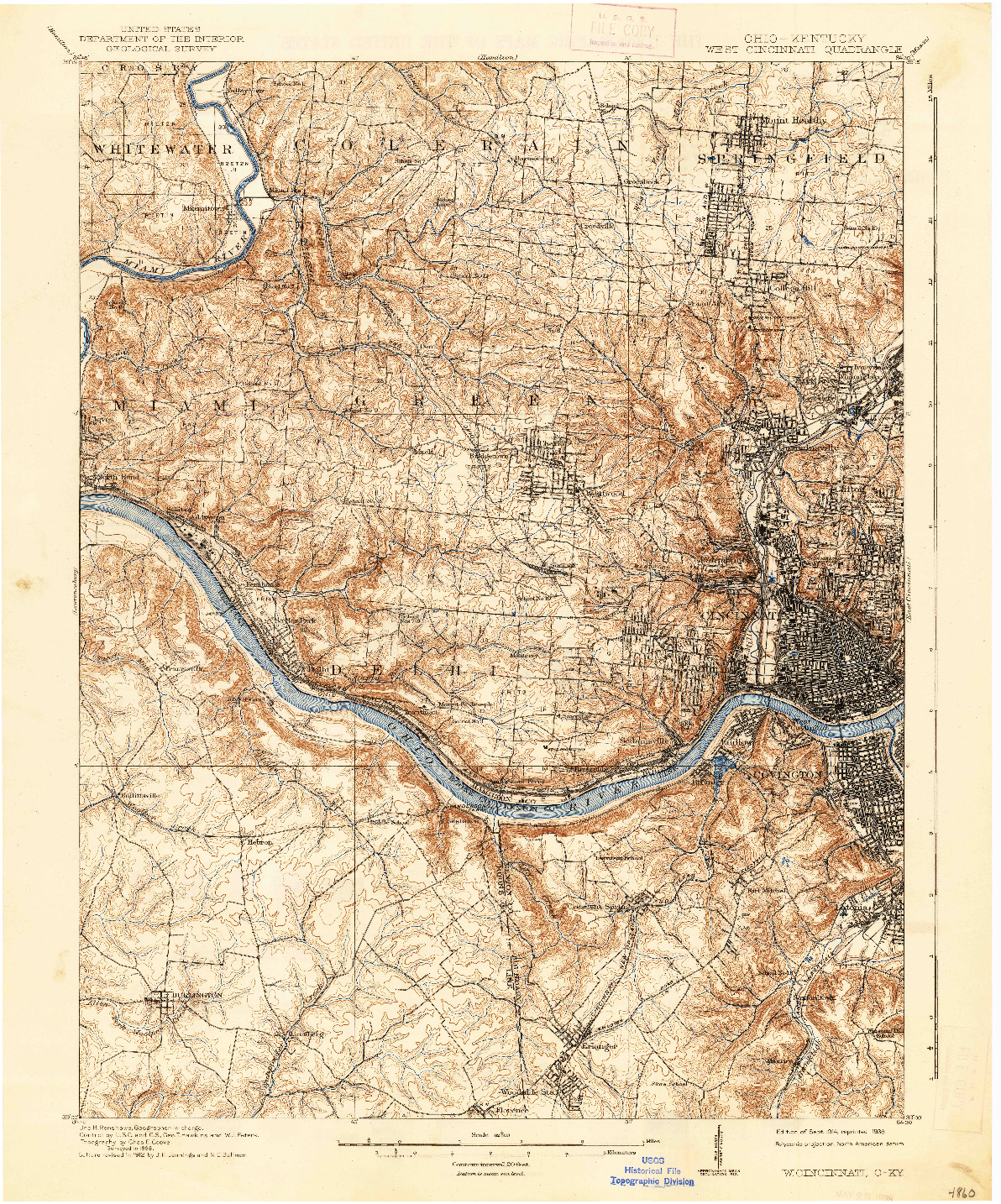 USGS 1:62500-SCALE QUADRANGLE FOR WEST CINCINNATI, OH 1914