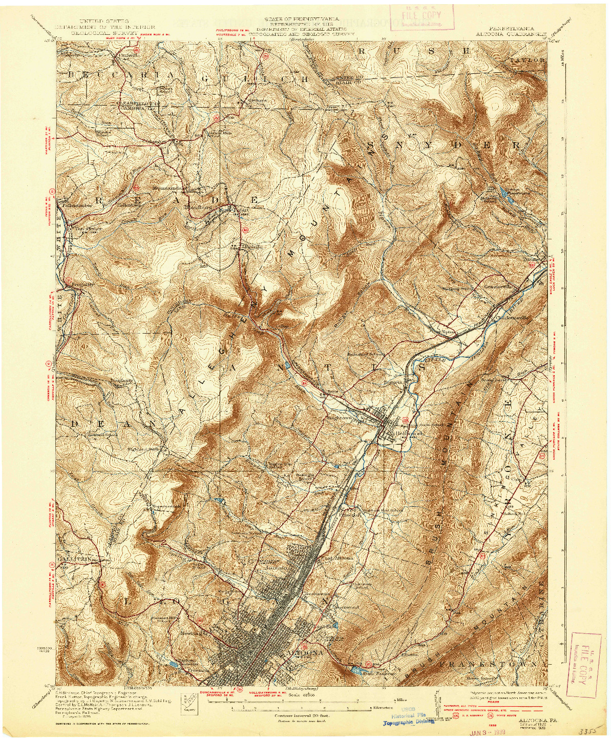 USGS 1:62500-SCALE QUADRANGLE FOR ALTOONA, PA 1922
