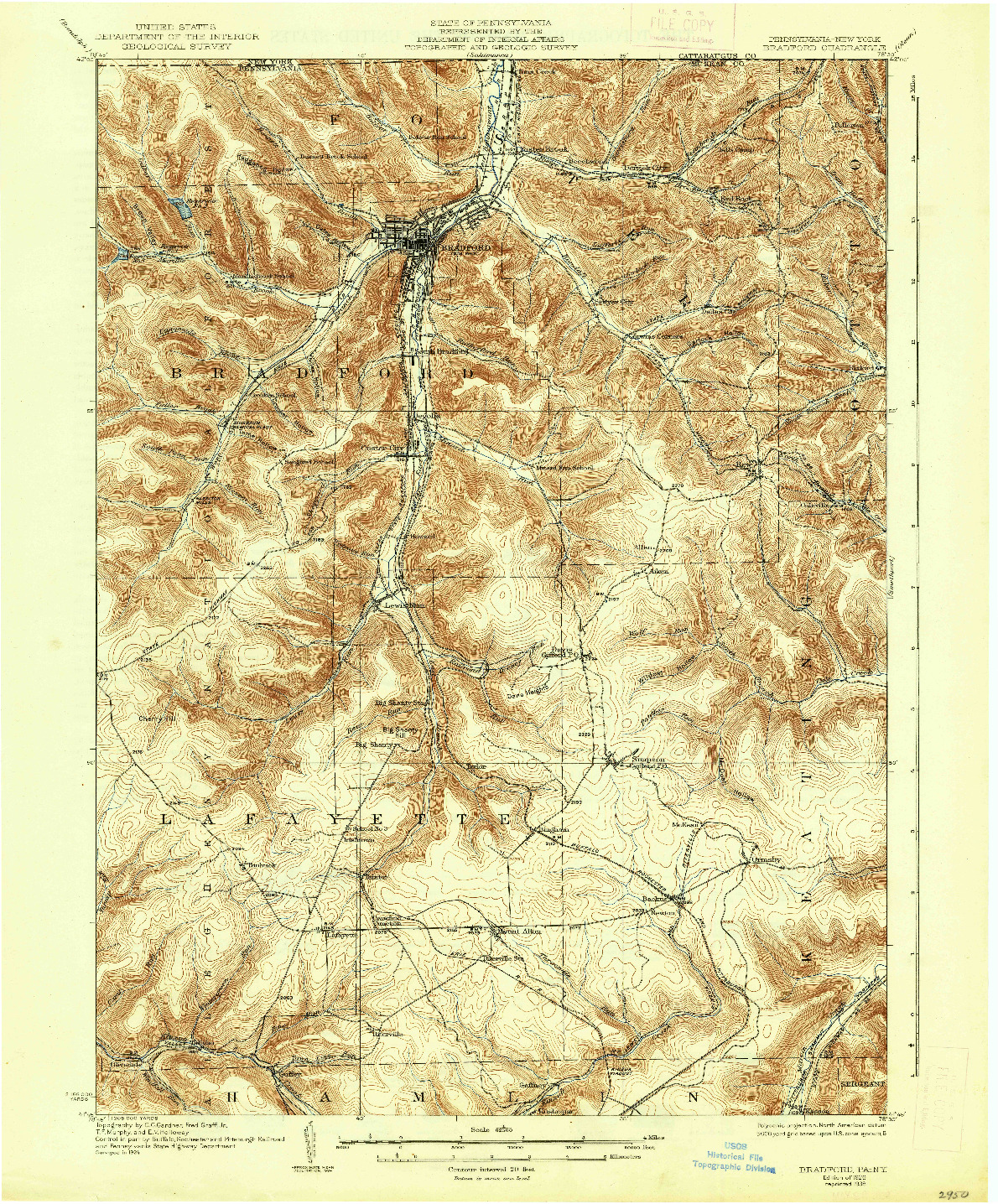 USGS 1:62500-SCALE QUADRANGLE FOR BRADFORD, PA 1926