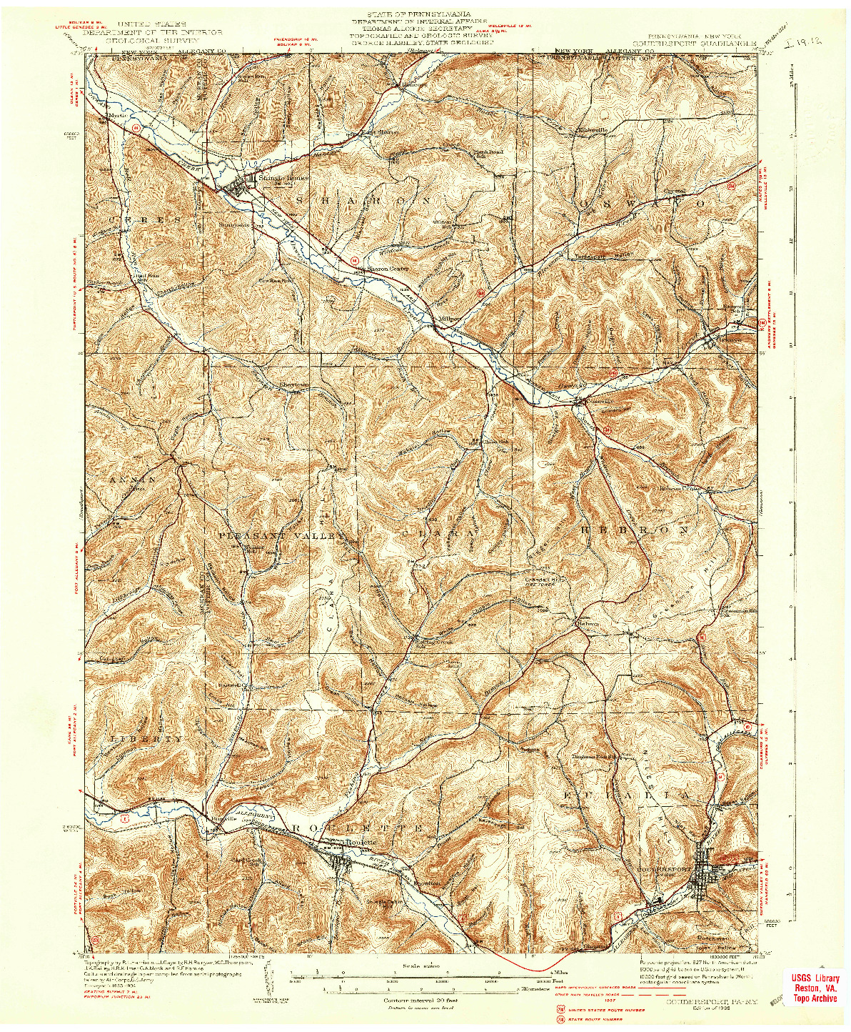 USGS 1:62500-SCALE QUADRANGLE FOR COUDERSPORT, PA 1938