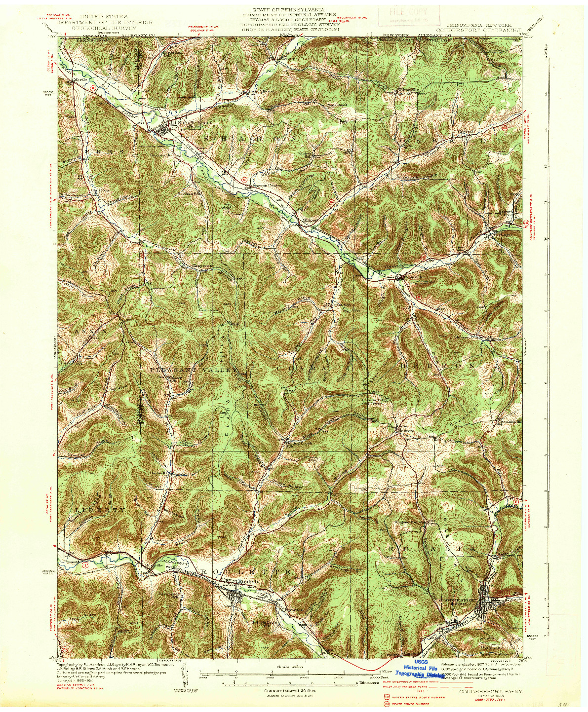 USGS 1:62500-SCALE QUADRANGLE FOR COUDERSPORT, PA 1938
