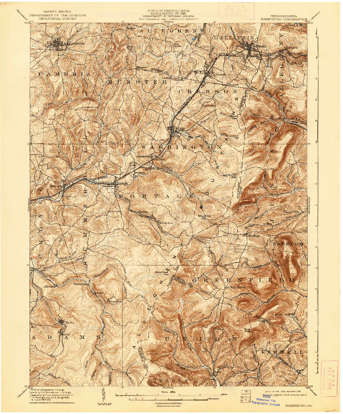 USGS 1:62500-SCALE QUADRANGLE FOR EBENSBURG, PA 1904