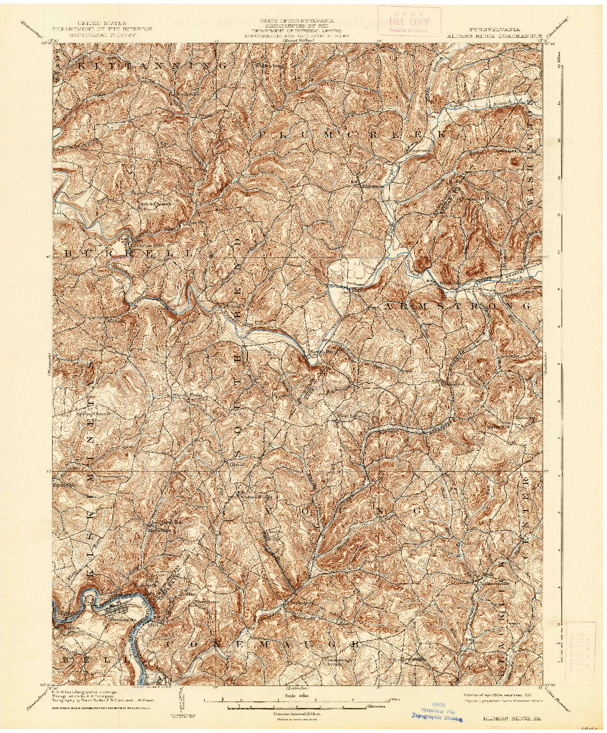 USGS 1:62500-SCALE QUADRANGLE FOR ELDERS RIDGE, PA 1904