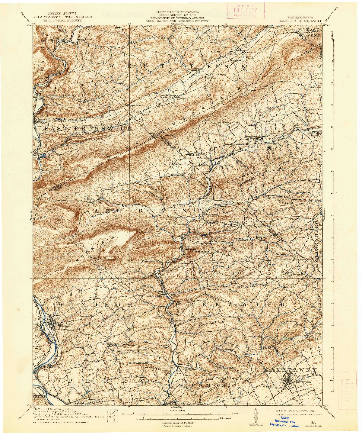 USGS 1:62500-SCALE QUADRANGLE FOR HAMBURG, PA 1911