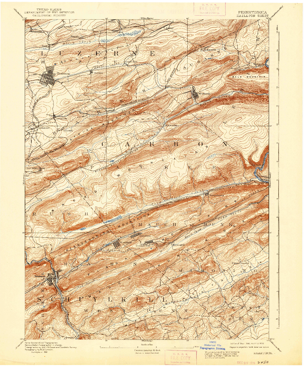 USGS 1:62500-SCALE QUADRANGLE FOR HAZLETON, PA 1893