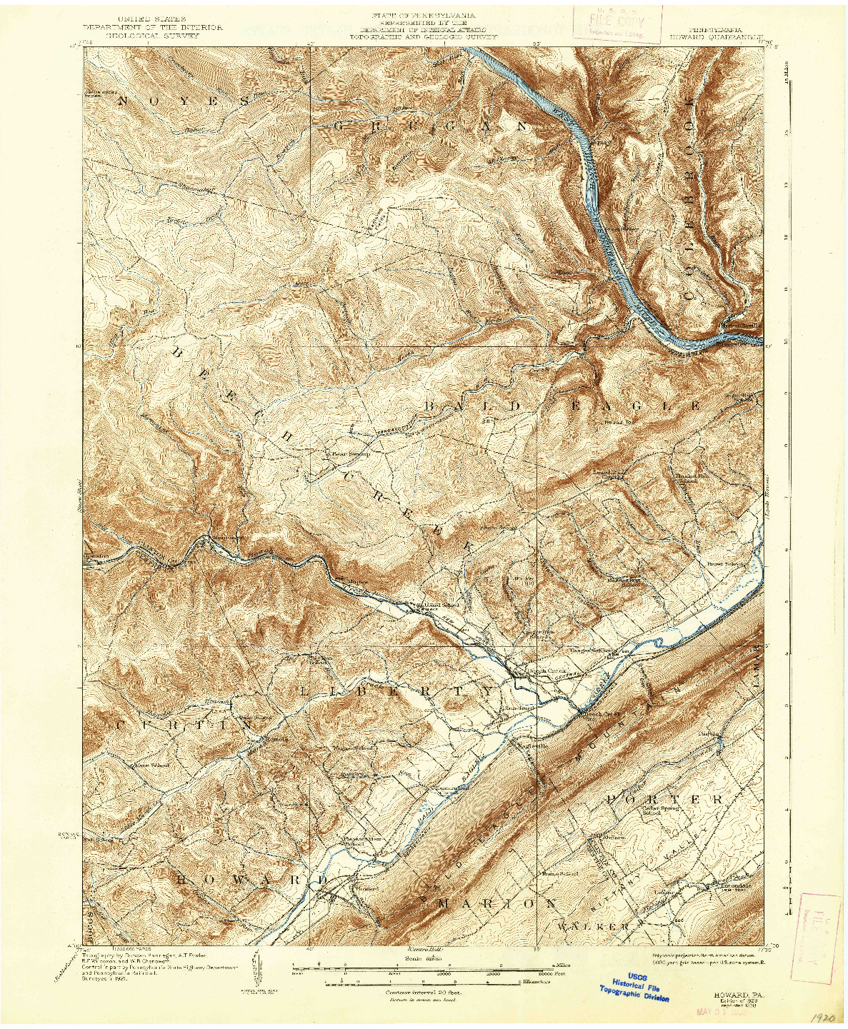 USGS 1:62500-SCALE QUADRANGLE FOR HOWARD, PA 1923