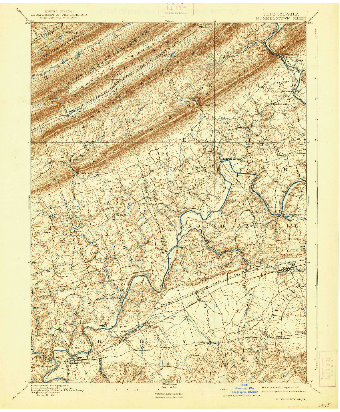 USGS 1:62500-SCALE QUADRANGLE FOR HUMMELSTOWN, PA 1892