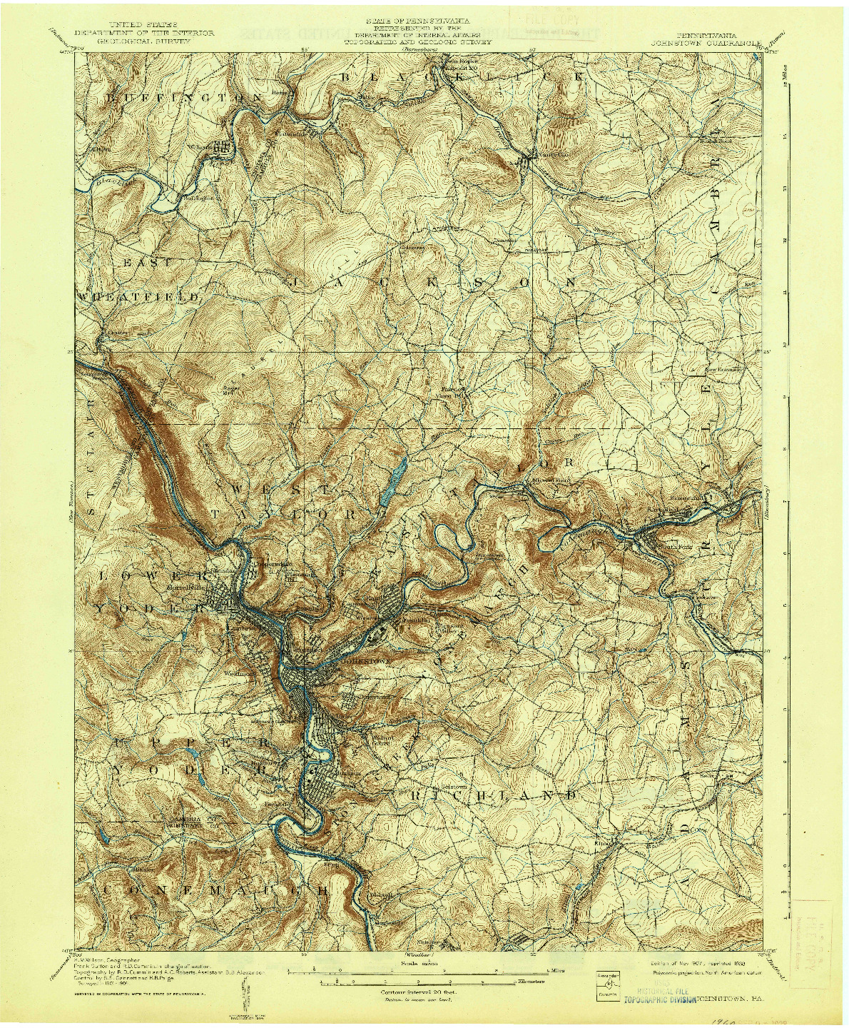 USGS 1:62500-SCALE QUADRANGLE FOR JOHNSTOWN, PA 1907