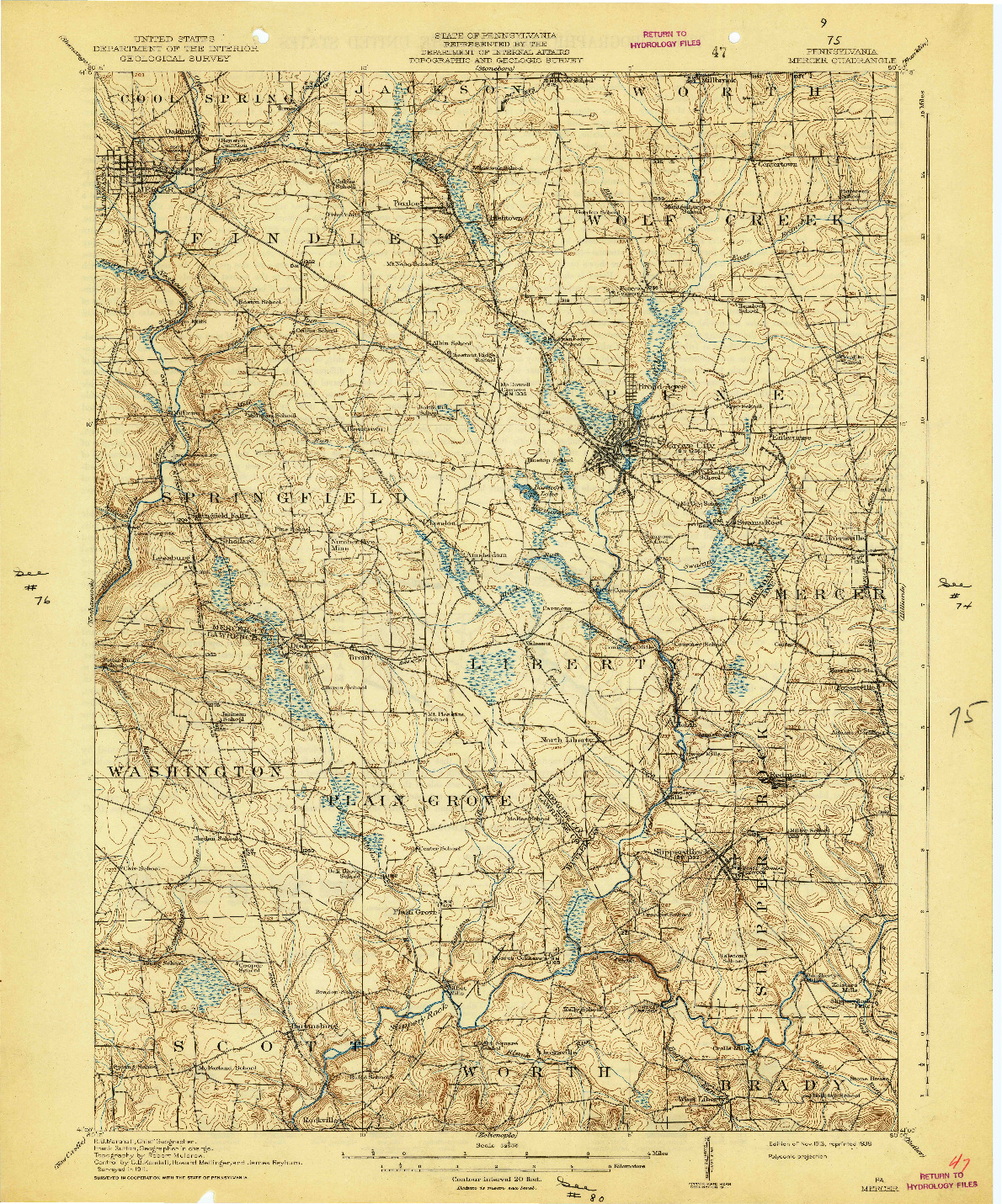 USGS 1:62500-SCALE QUADRANGLE FOR MERCER, PA 1913