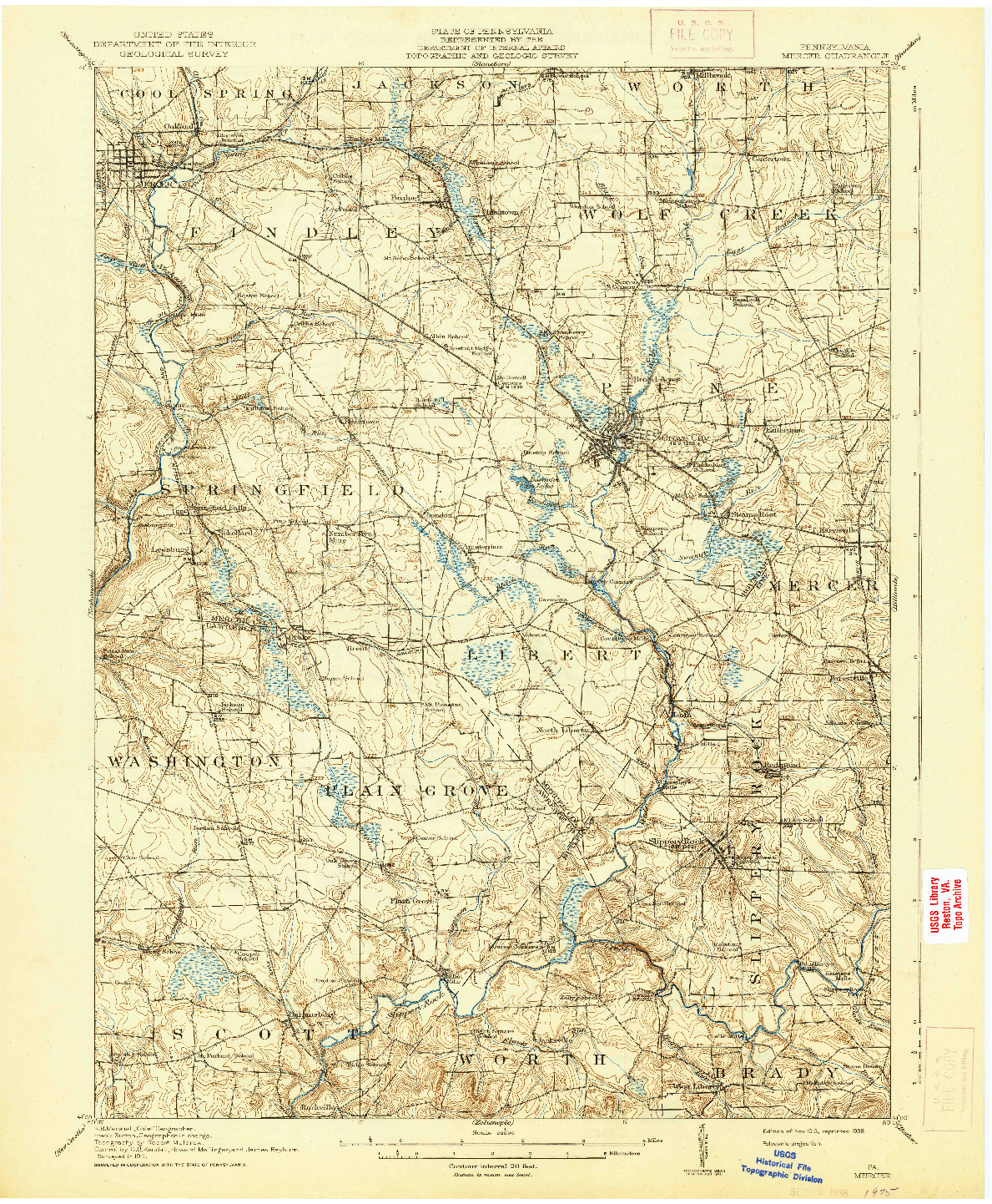 USGS 1:62500-SCALE QUADRANGLE FOR MERCER, PA 1913