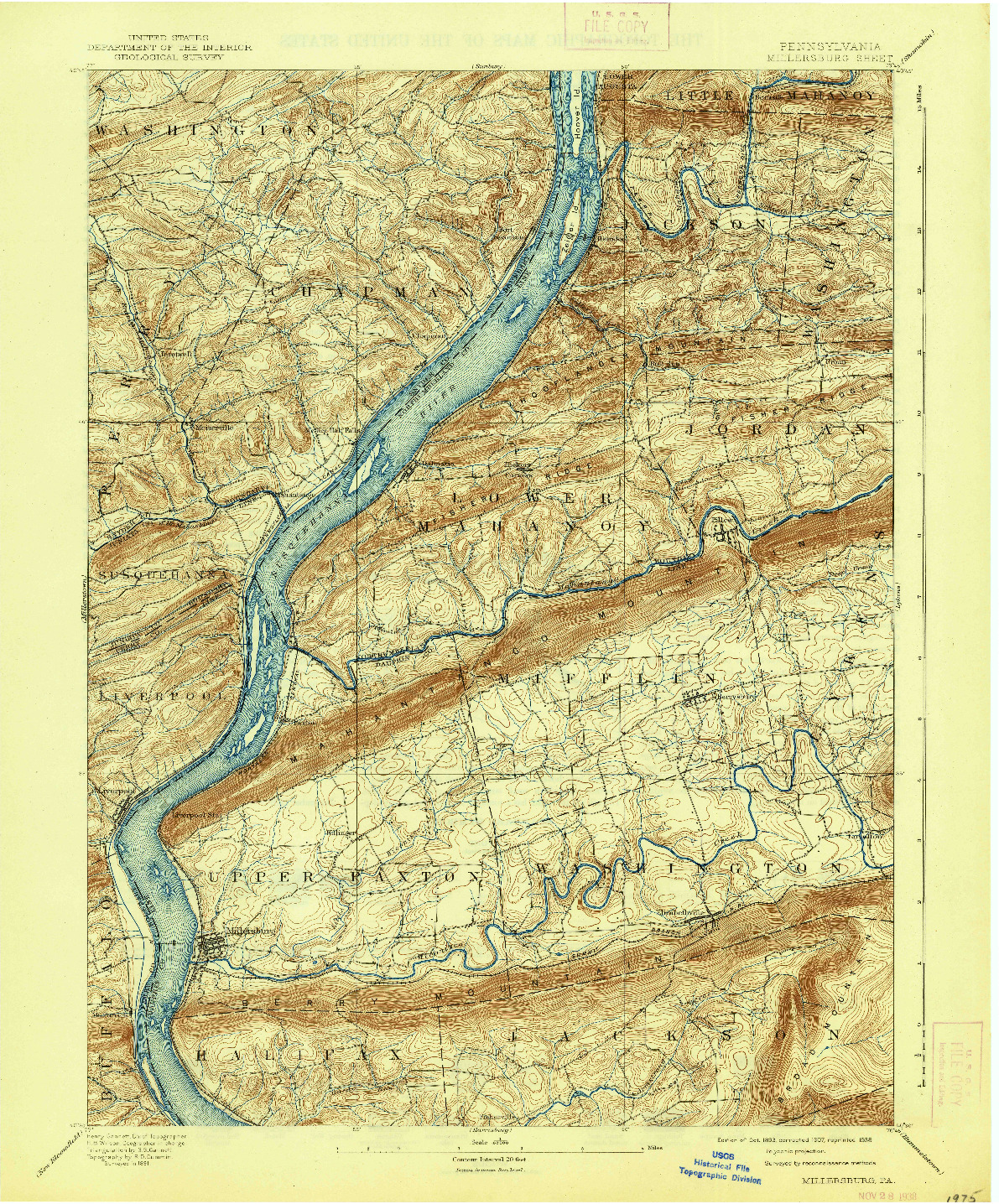 USGS 1:62500-SCALE QUADRANGLE FOR MILLERSBURG, PA 1893